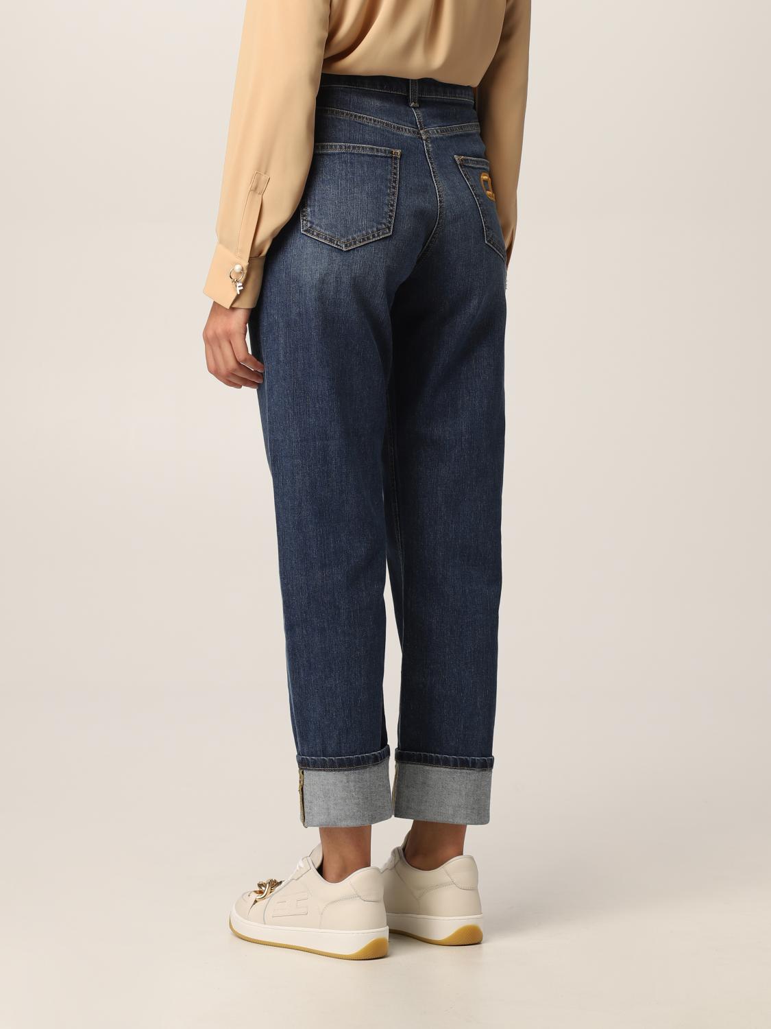 Elisabetta Franchi Outlet: Jeans a 5 tasche in denim washed - Blue | Jeans  Elisabetta Franchi PJ10D16E2 GIGLIO.COM