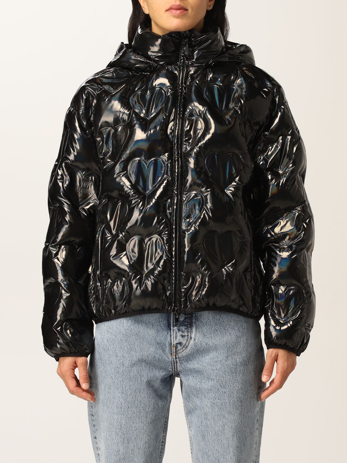 LOVE MOSCHINO: down jacket in quilted shiny nylon - Black | Love ...