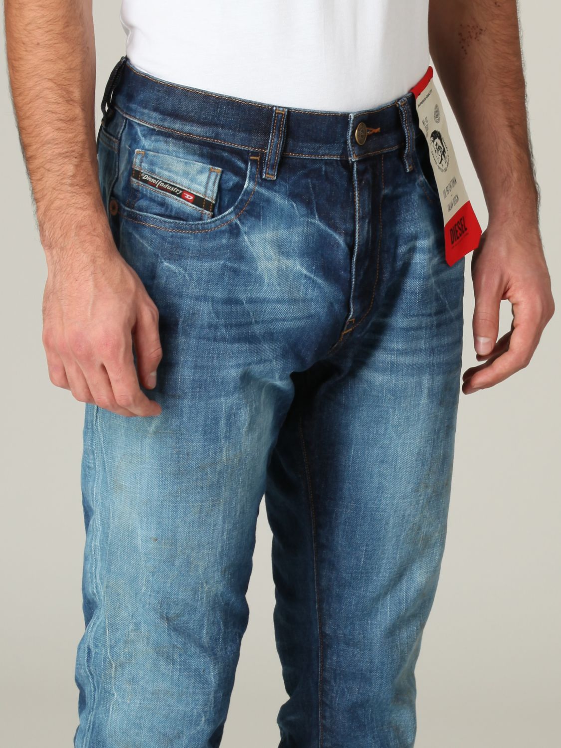 DIESEL: 5-pocket jeans in washed denim - Denim | Diesel jeans 00SPW4 ...
