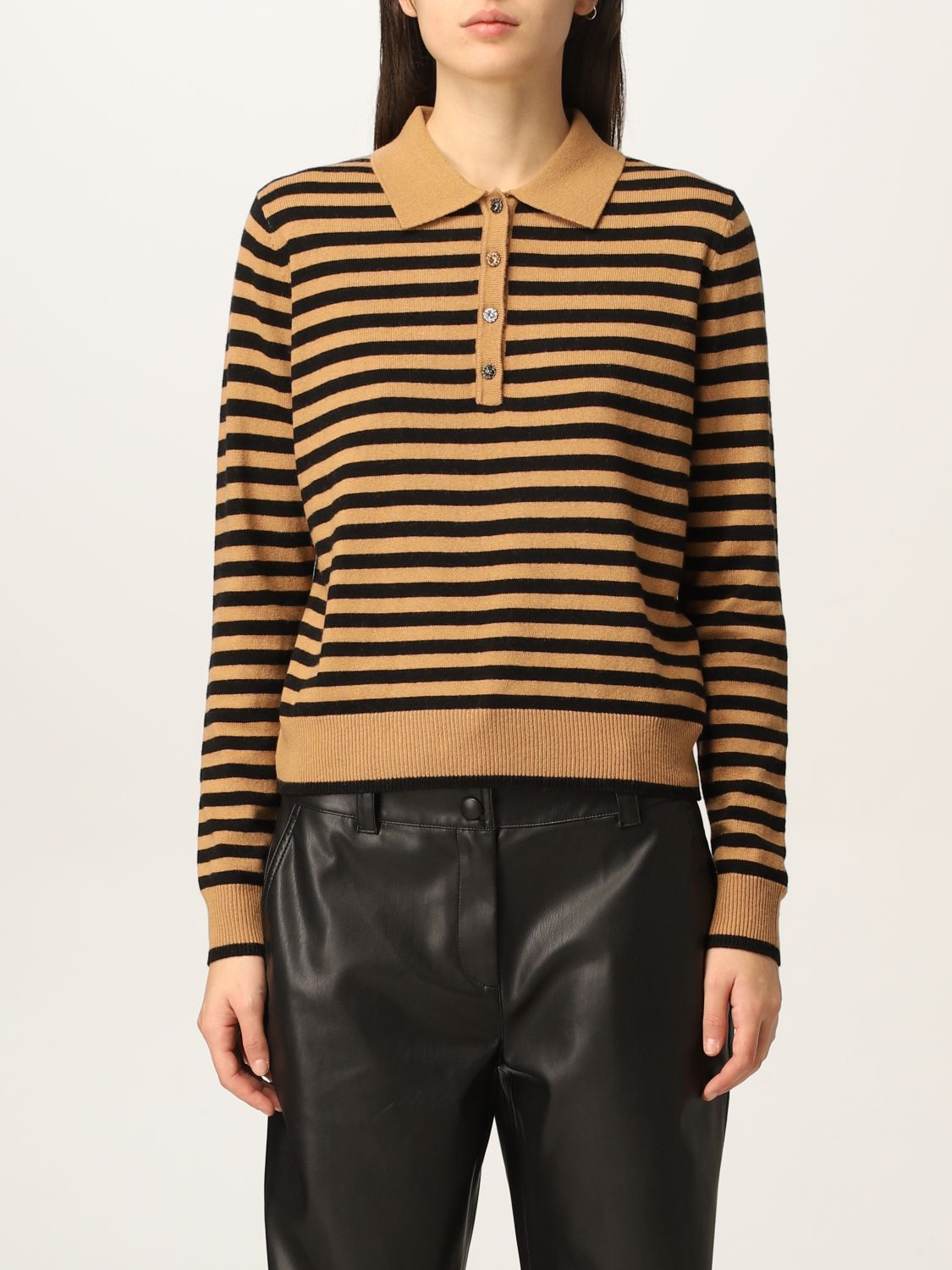 Polo Shirt Liu Jo: Liu Jo polo shirt in striped viscose blend brown 1
