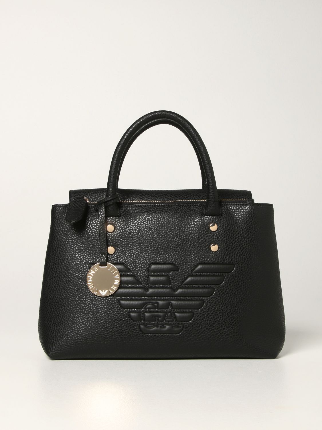 EMPORIO ARMANI: bag in grained synthetic leather - Black | Emporio ...