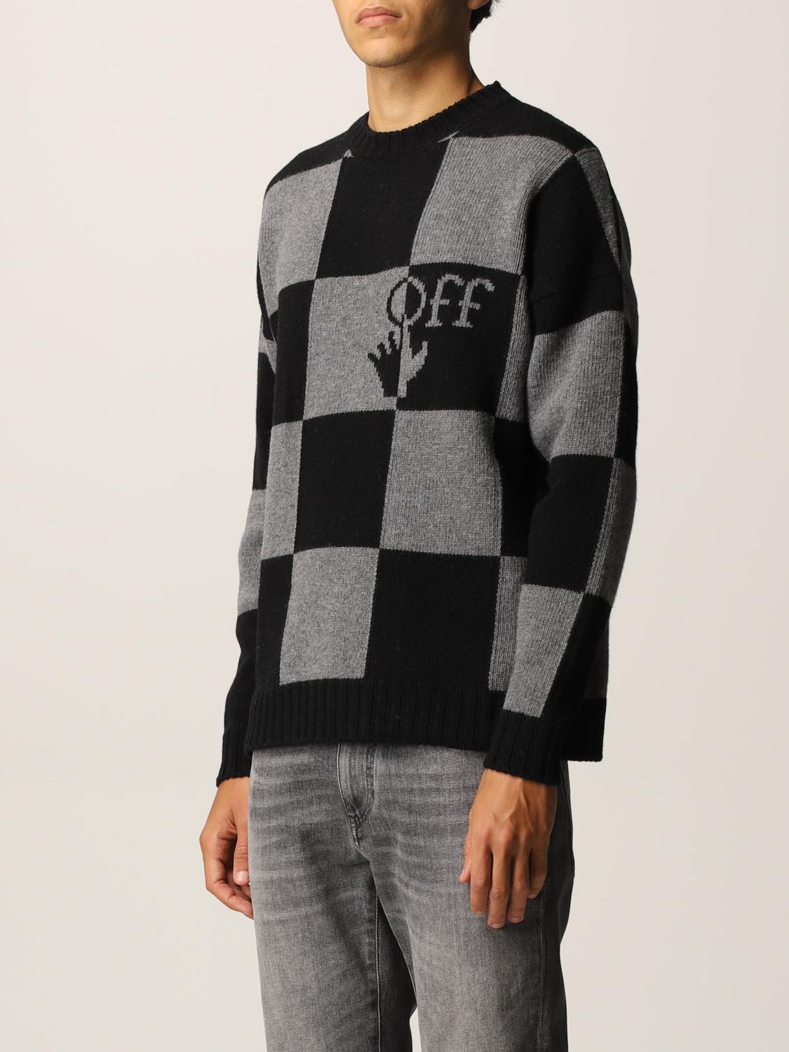 OFF-WHITE: Maglia a scacchi Off White con logo - Nero | Maglia Off-White  OMHE089F21KNI001 GIGLIO.COM