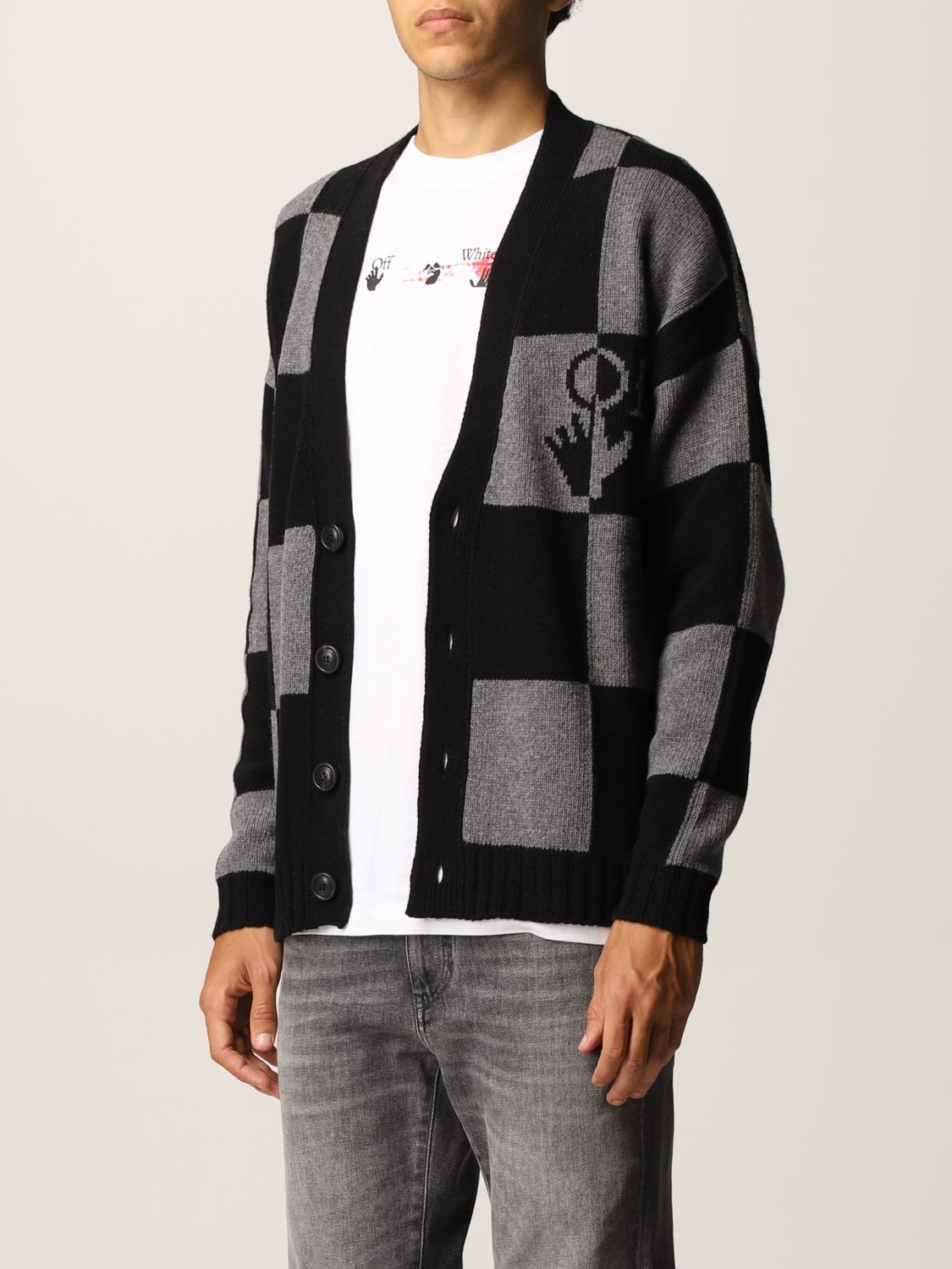 Være Seminary Motley OFF-WHITE: cardigan for man - Black | Off-White cardigan OMHB010F21KNI001  online on GIGLIO.COM