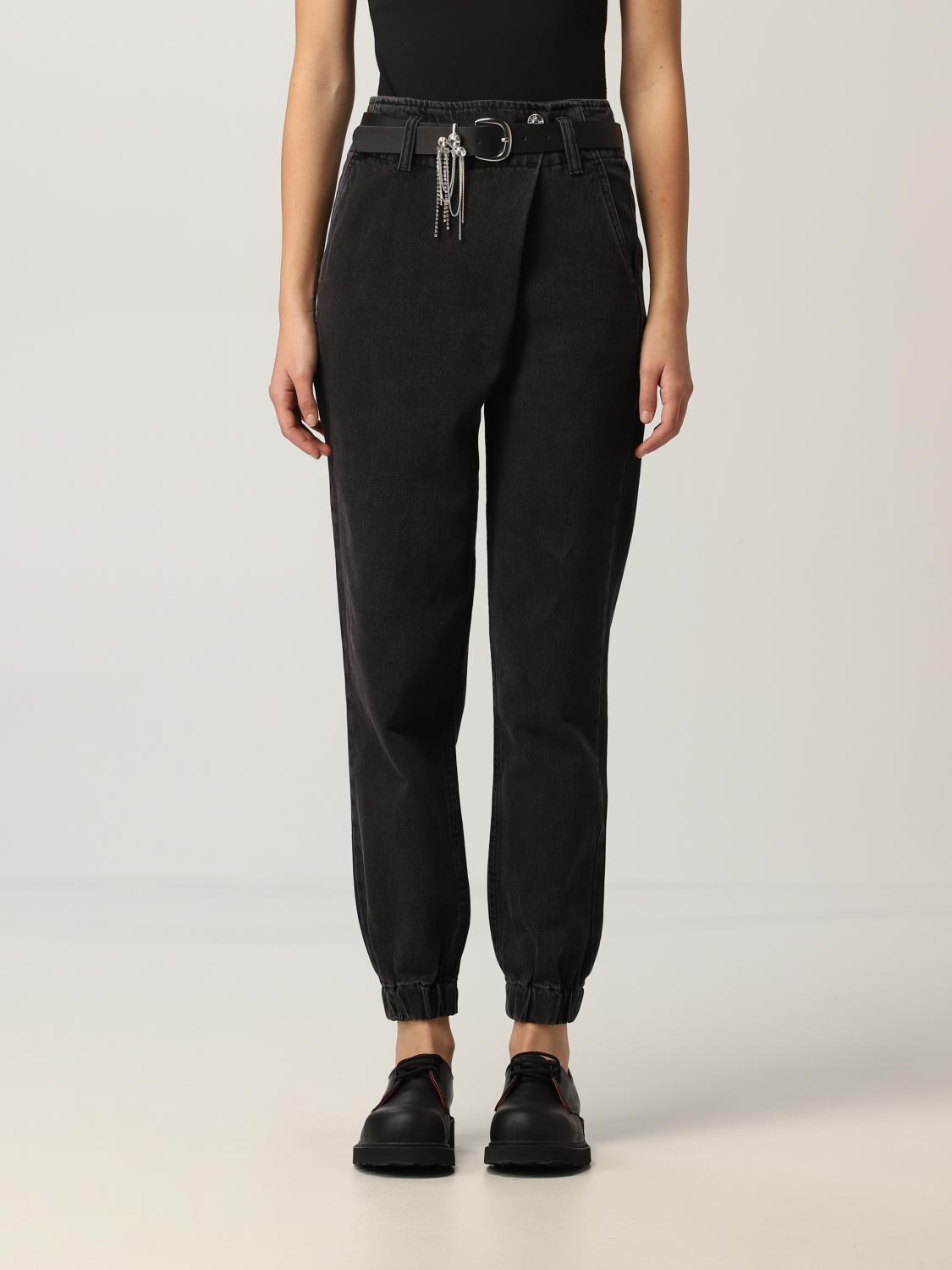 LIU JO: Jeans in denim con cintura - Nero | Jeans Liu Jo UF1093D4652 GIGLIO. COM