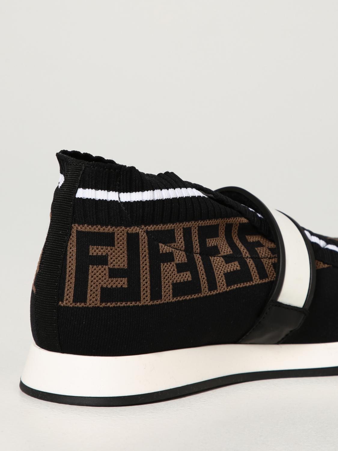 FENDI: Sneakers in maglia con bande FF - Nero | Scarpe Fendi JMR320 AAE1  GIGLIO.COM