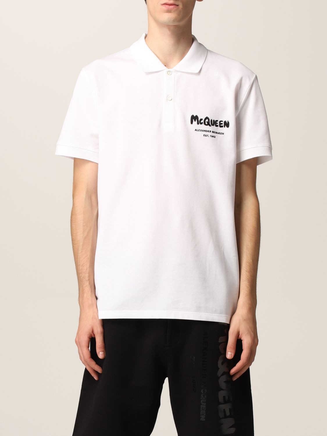 ALEXANDER MCQUEEN: cotton polo t-shirt with mini logo - White ...