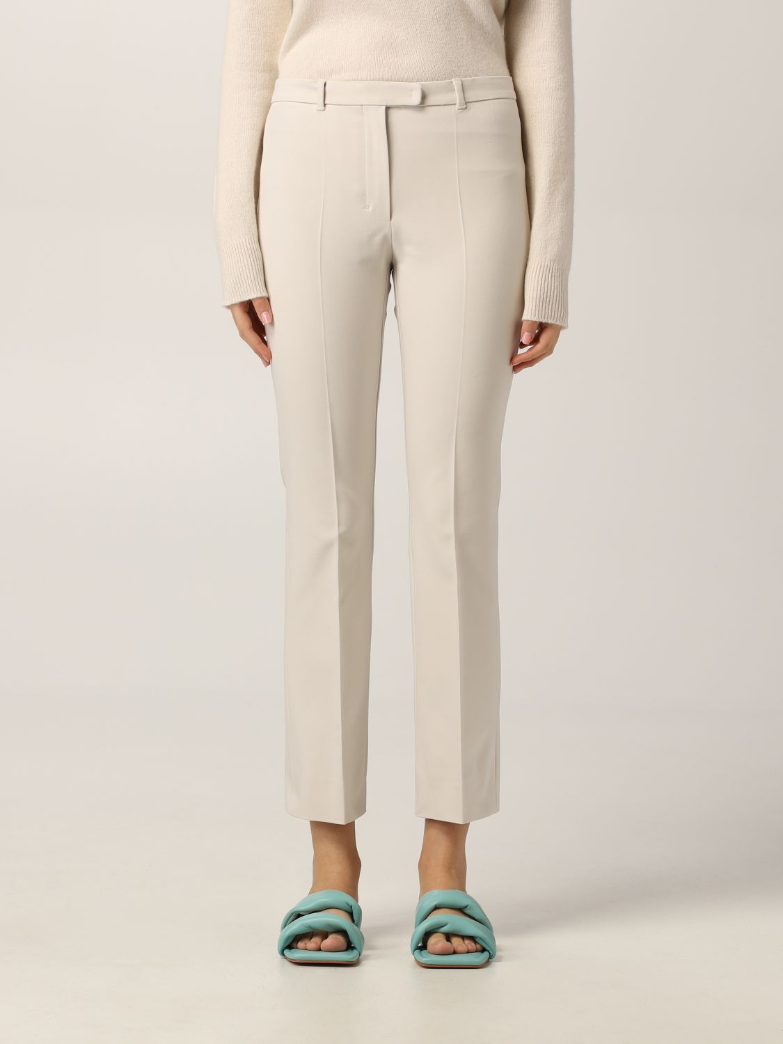 S MAX MARA: cropped pants in stretch cotton and viscose - White | S Max ...