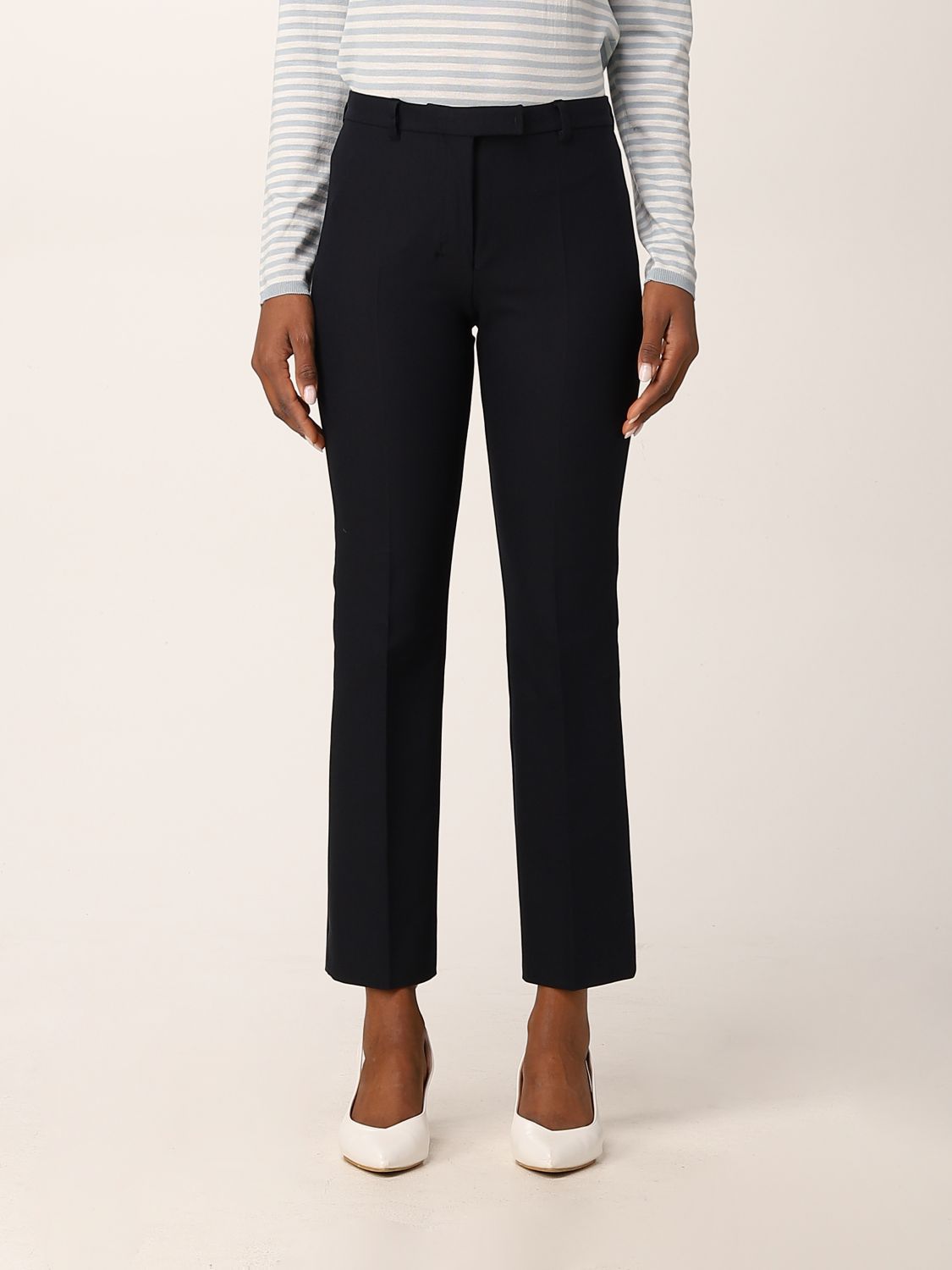 S MAX MARA: cropped pants in stretch cotton and viscose - Blue | S Max ...