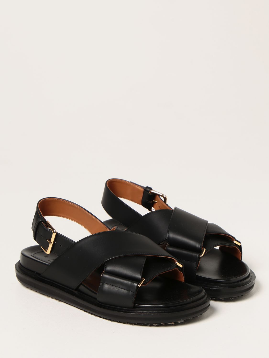 Flat sandals Marni: Marni smooth leather sandals black 1 2