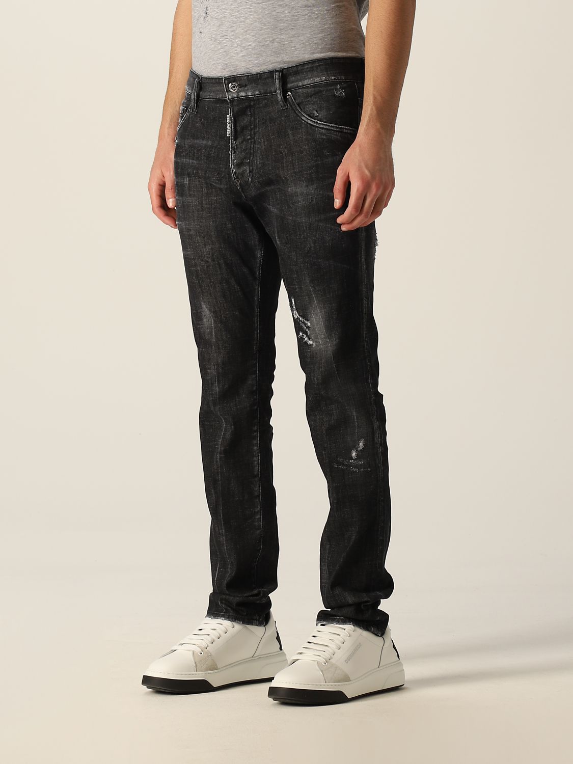 DSQUARED2: ripped jeans in washed denim - Grey | Dsquared2 jeans ...