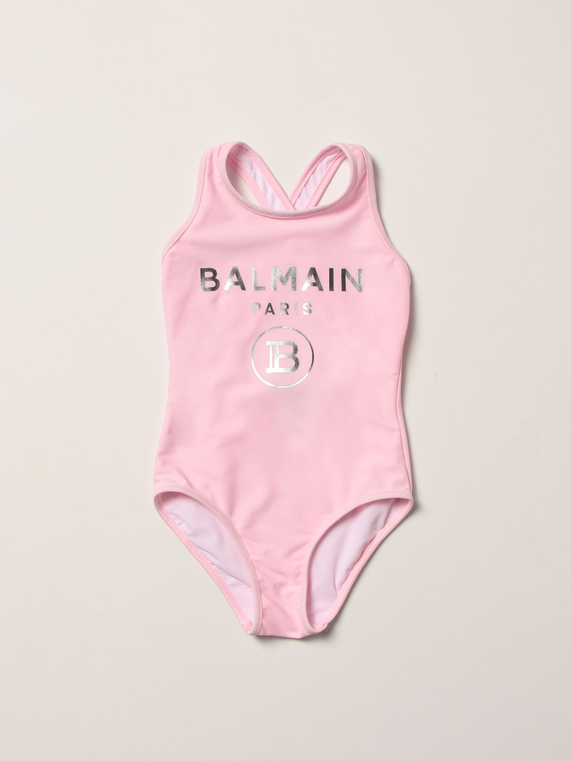 Balmain Outlet: stretch nylon one-piece swimsuit - Pink | Balmain