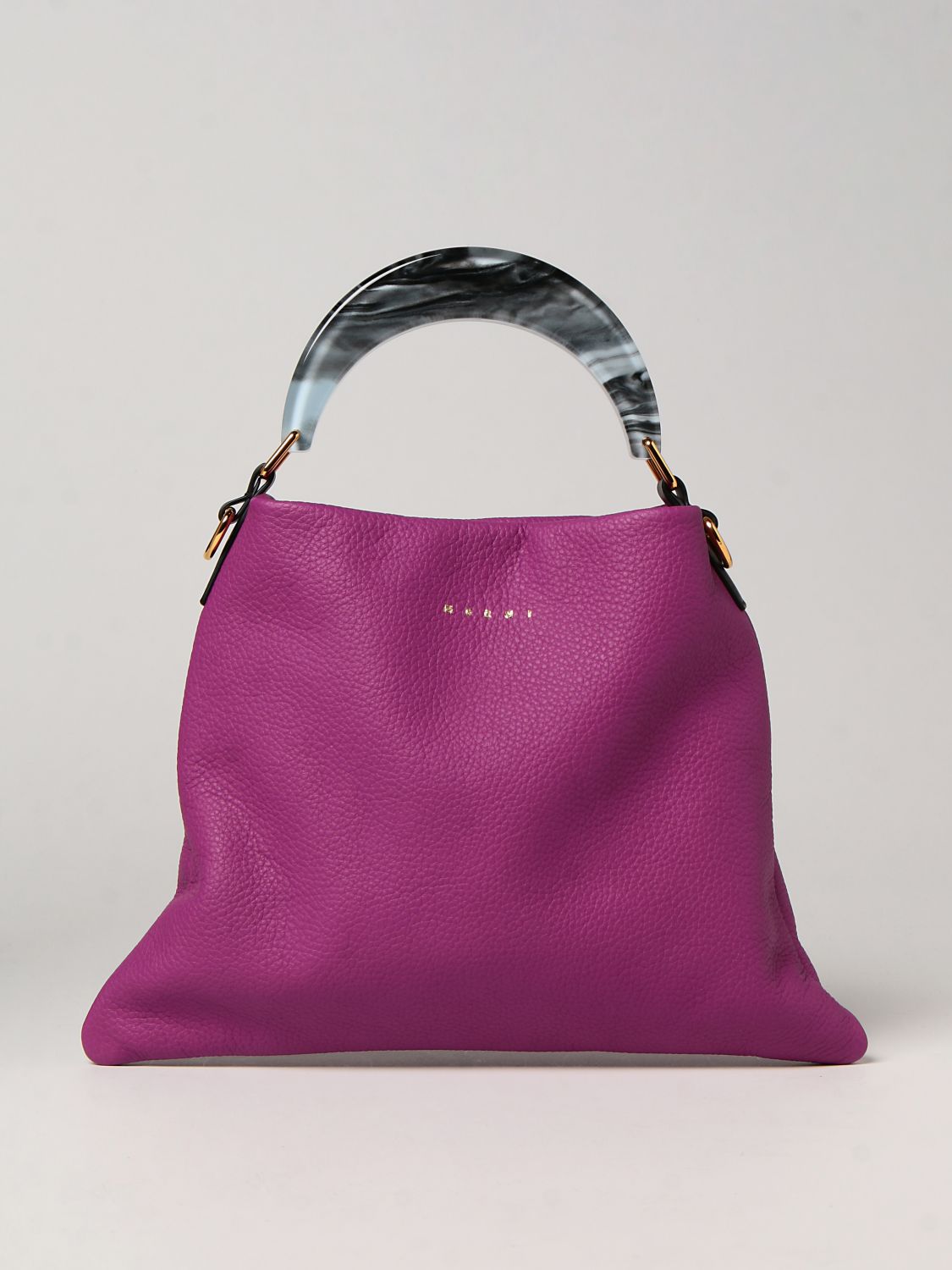 Tote bags Marni: Marni hammered leather tote bag violet 1