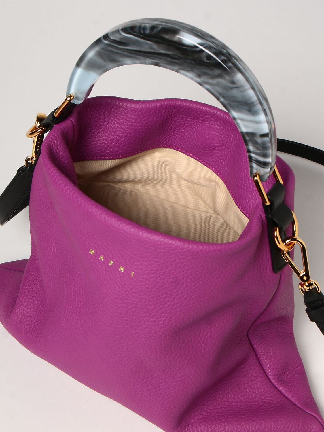 Tote bags Marni: Marni hammered leather tote bag violet 5