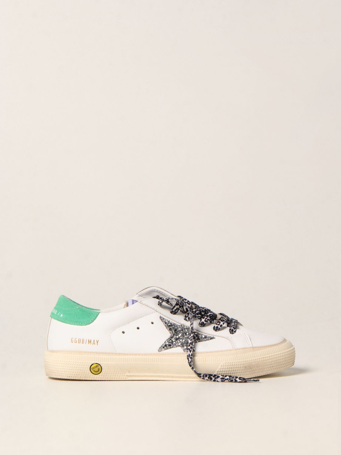 Golden Goose Kids' May Leather Sneakers In White | ModeSens