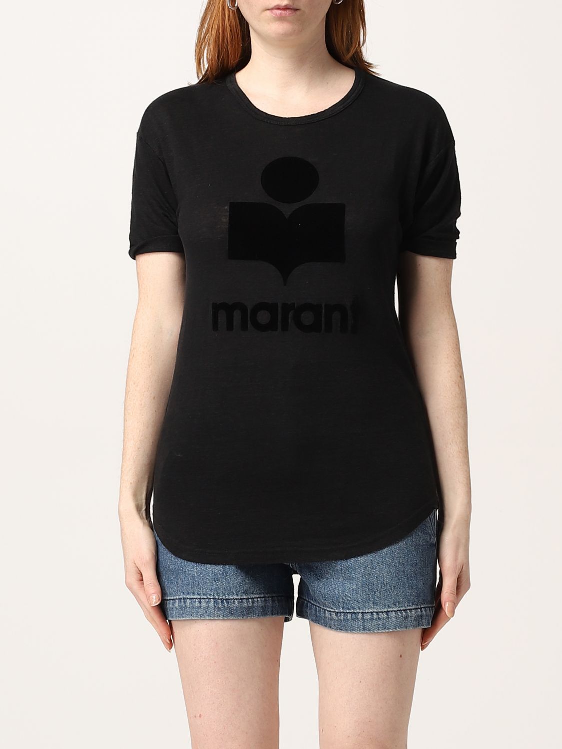ISABEL MARANT ETOILE: linen t-shirt - Black | Isabel Marant Etoile t ...