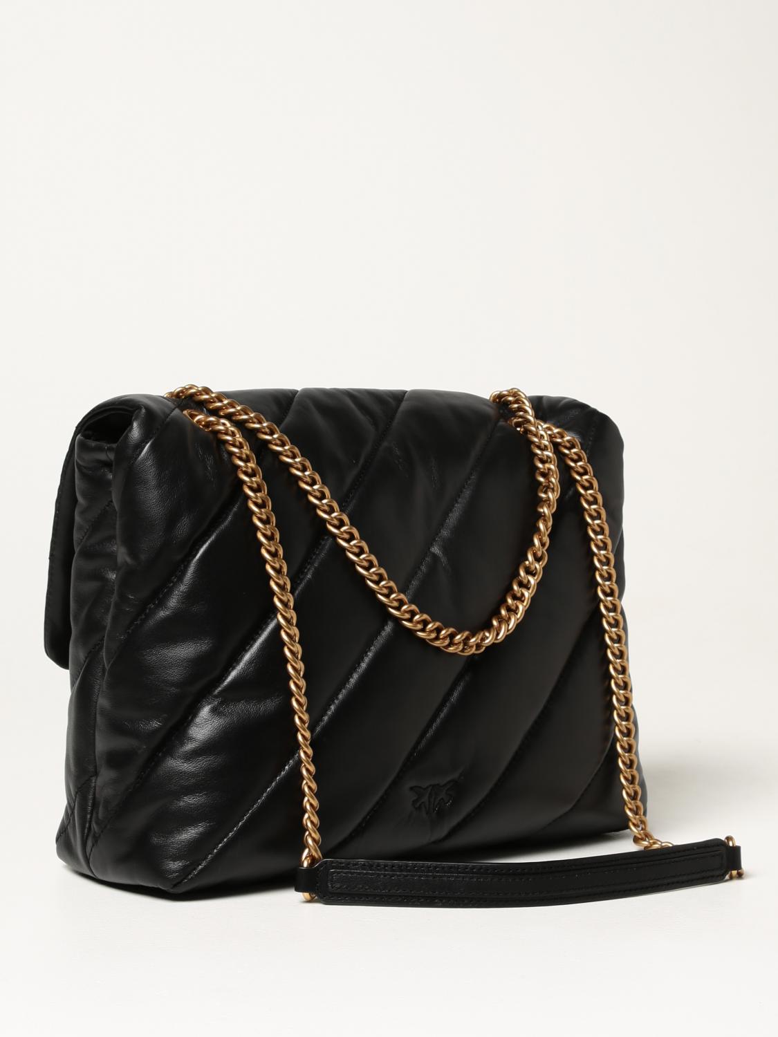 PINKO Love big Puff Maxy Quilt bag in leather Black Pinko