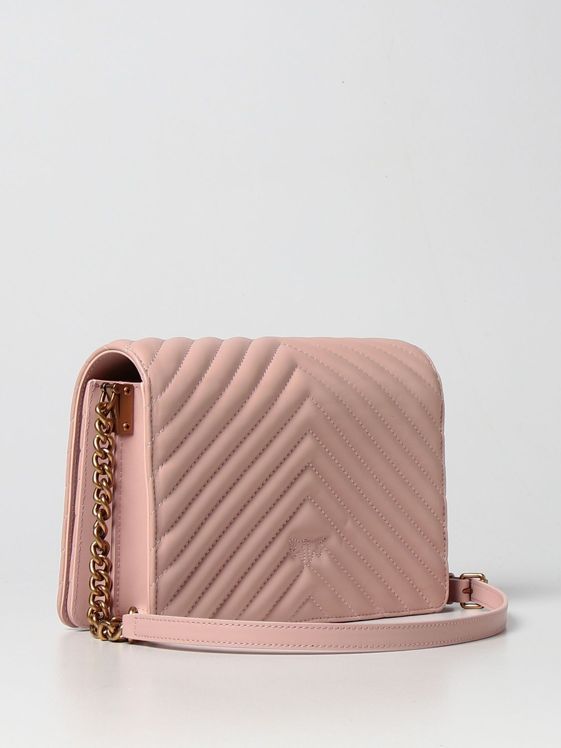 PINKO: Love Click classic V Quilt bag in leather - Blush Pink