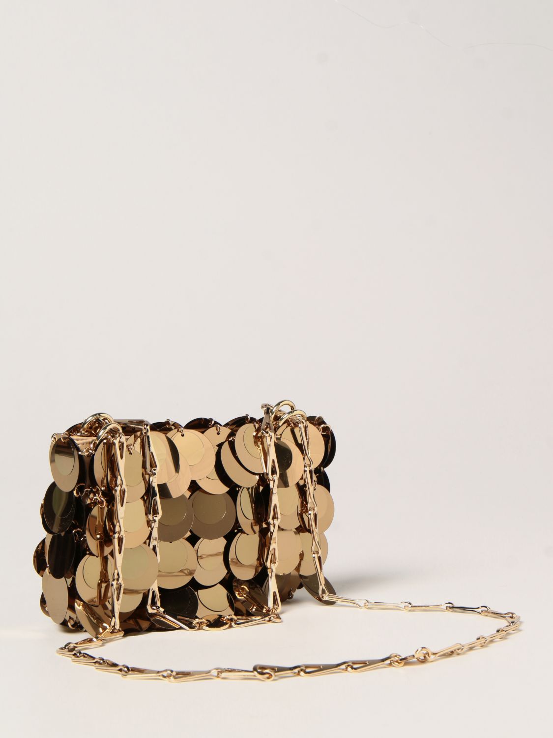 PACO RABANNE: Sparkle bag with circles and shoulder strap 1969 