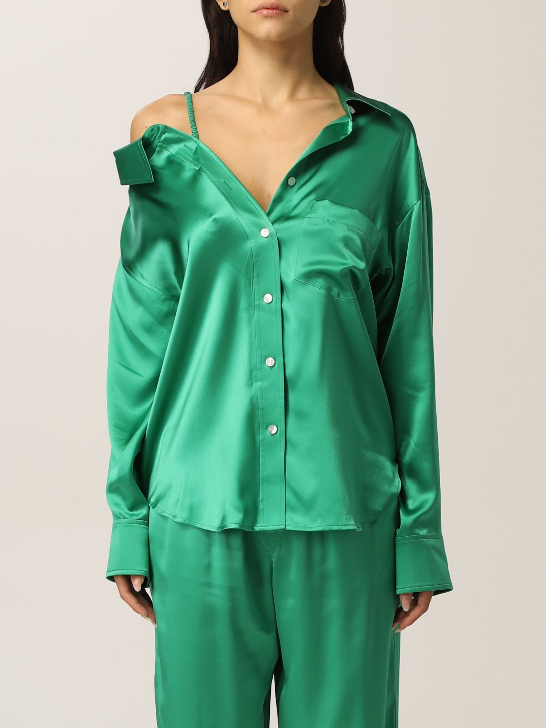 ALEXANDER WANG: shirt in silk charmeuse - Green | Shirt Alexander Wang  4WC1221289 GIGLIO.COM