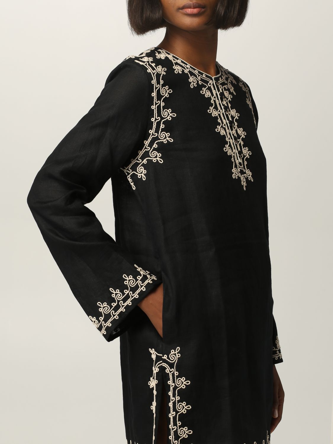 Dress Tory Burch: Tory Burch linen caftan with embroidery black 4