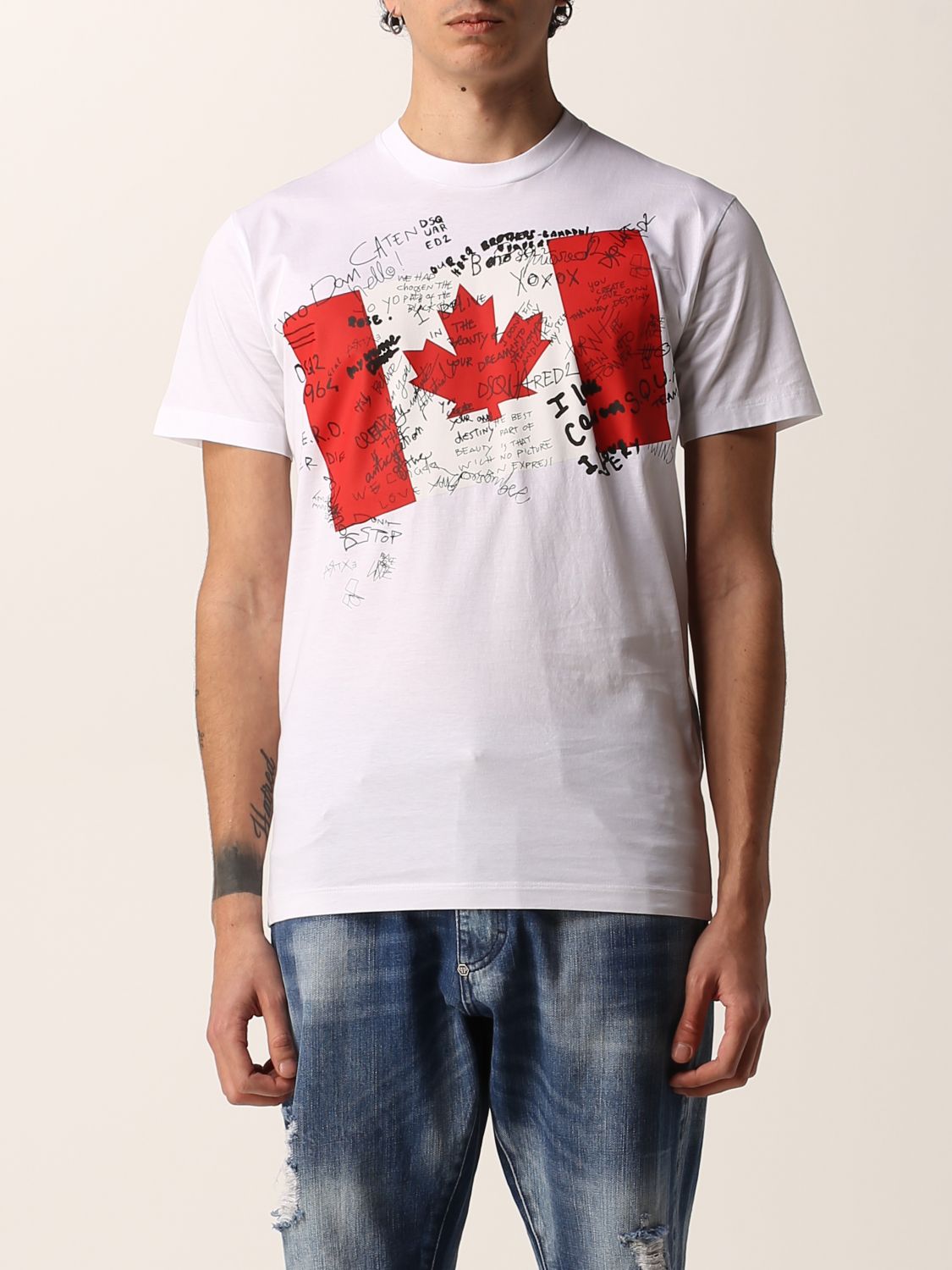 DSQUARED2: T-shirt with flag print - White | Dsquared2 t-shirt ...