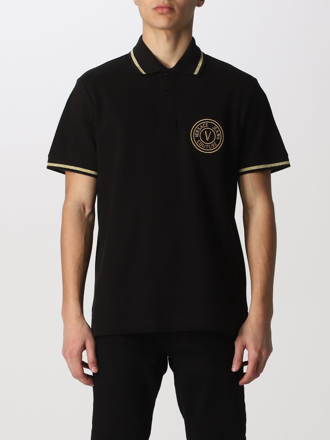 Versace Jeans Couture Cotton Black Long Sleeve Polo Shirt