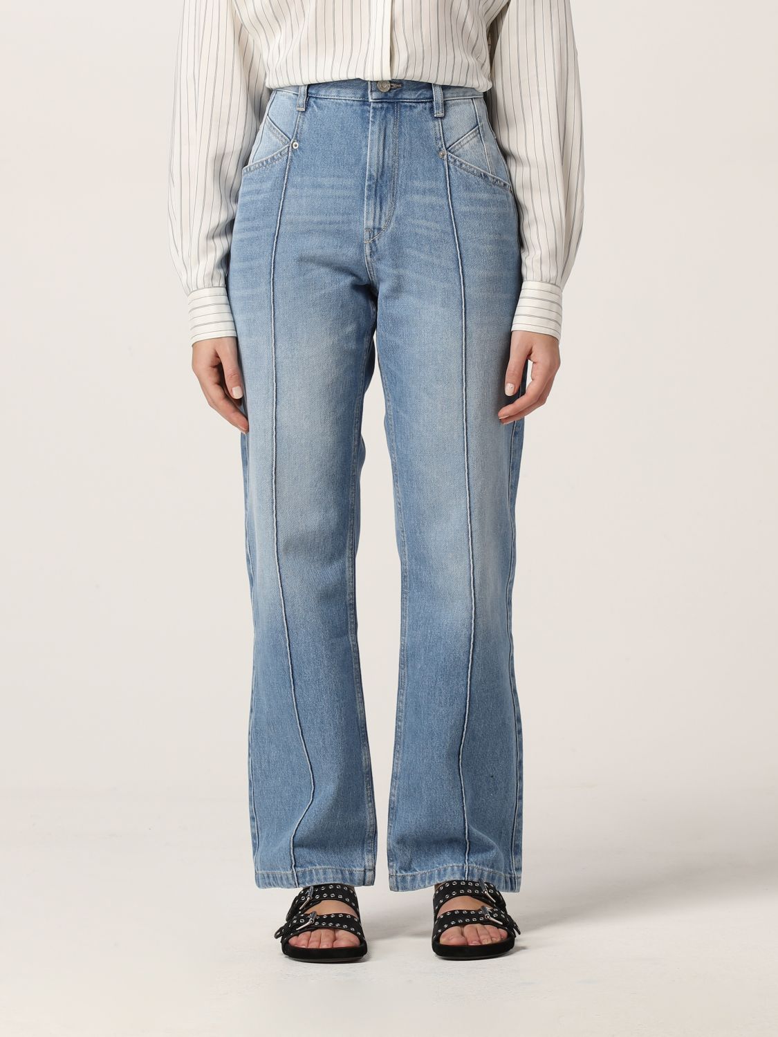 ISABEL MARANT: straight jeans in washed denim - Blue | Isabel Marant ...