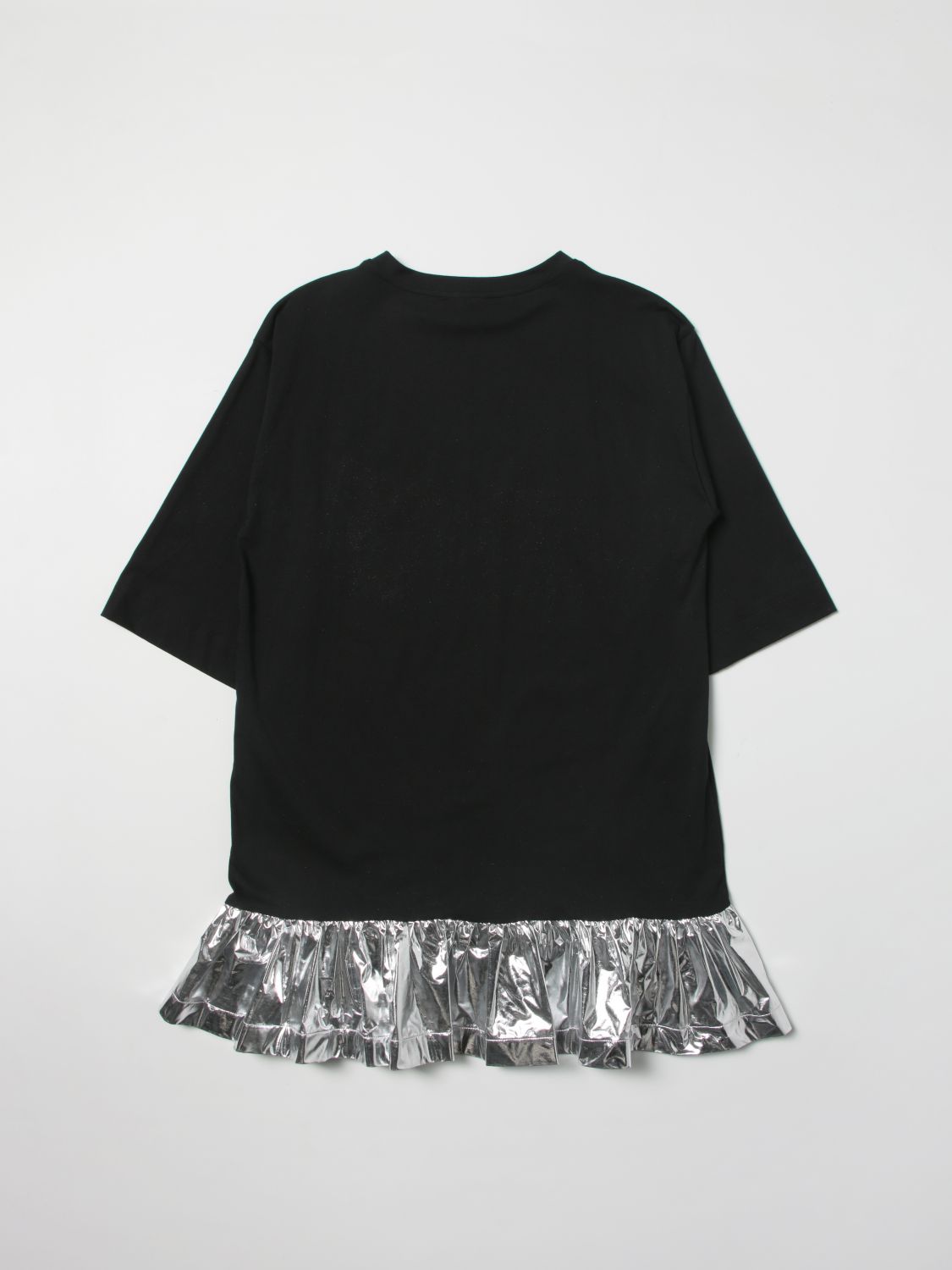 Dress Balmain: Balmain cotton t-shirt dress with laminated flounce black 3 2