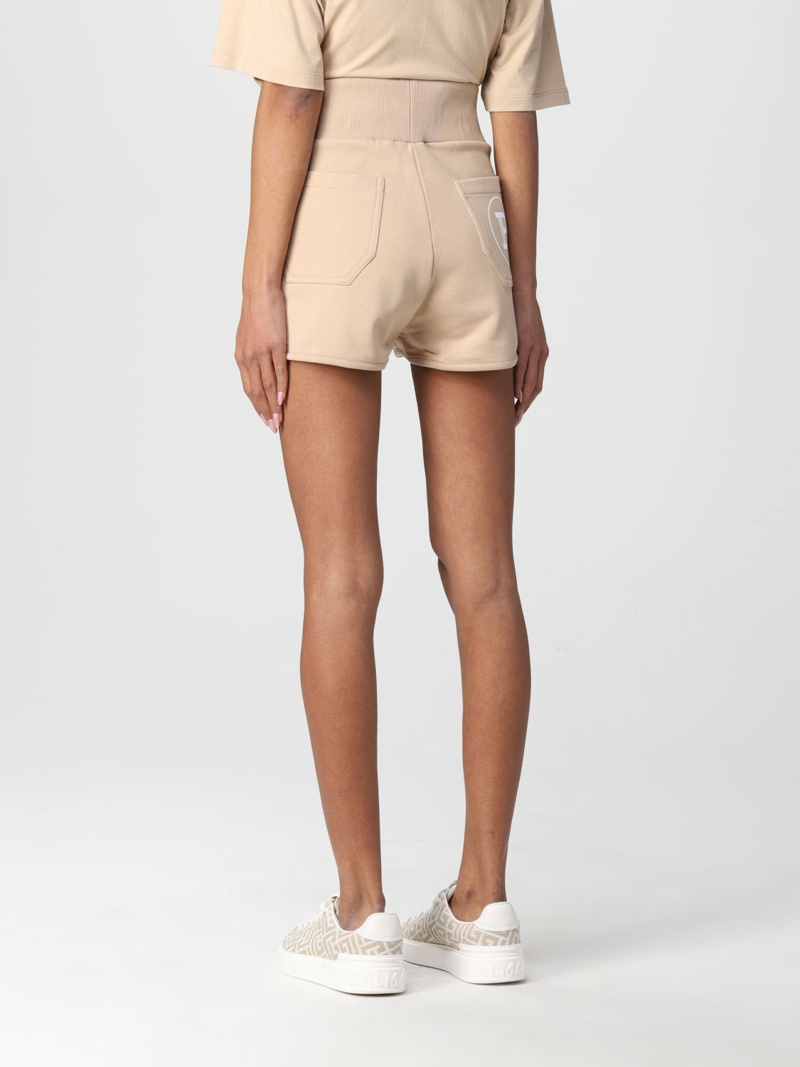 Womens Clothing Shorts Mini shorts Natural Balmain Cotton Shorts With Logo in Sand 