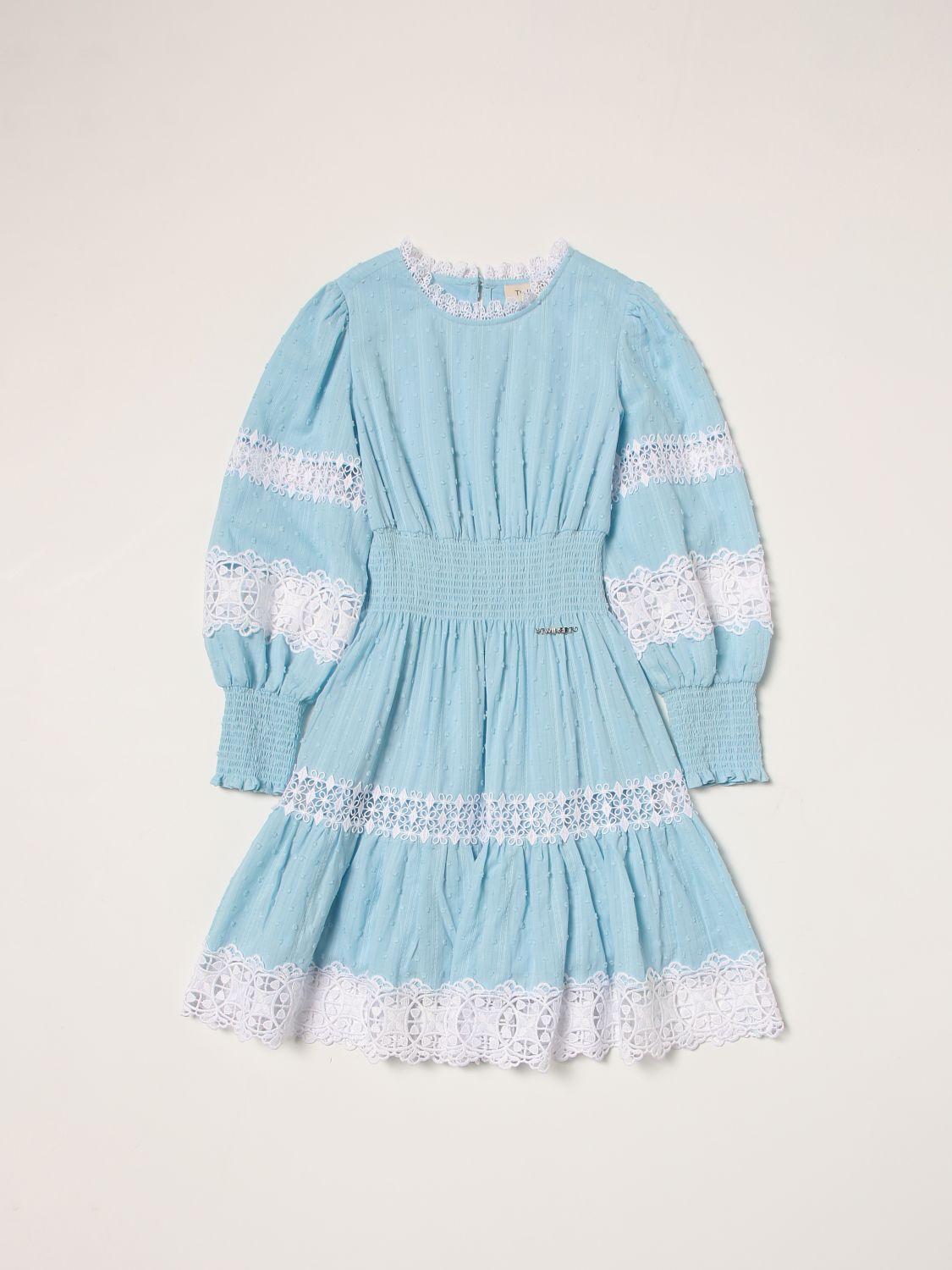 TWINSET: long dress with lace inserts - Sky Blue | Twinset dress ...