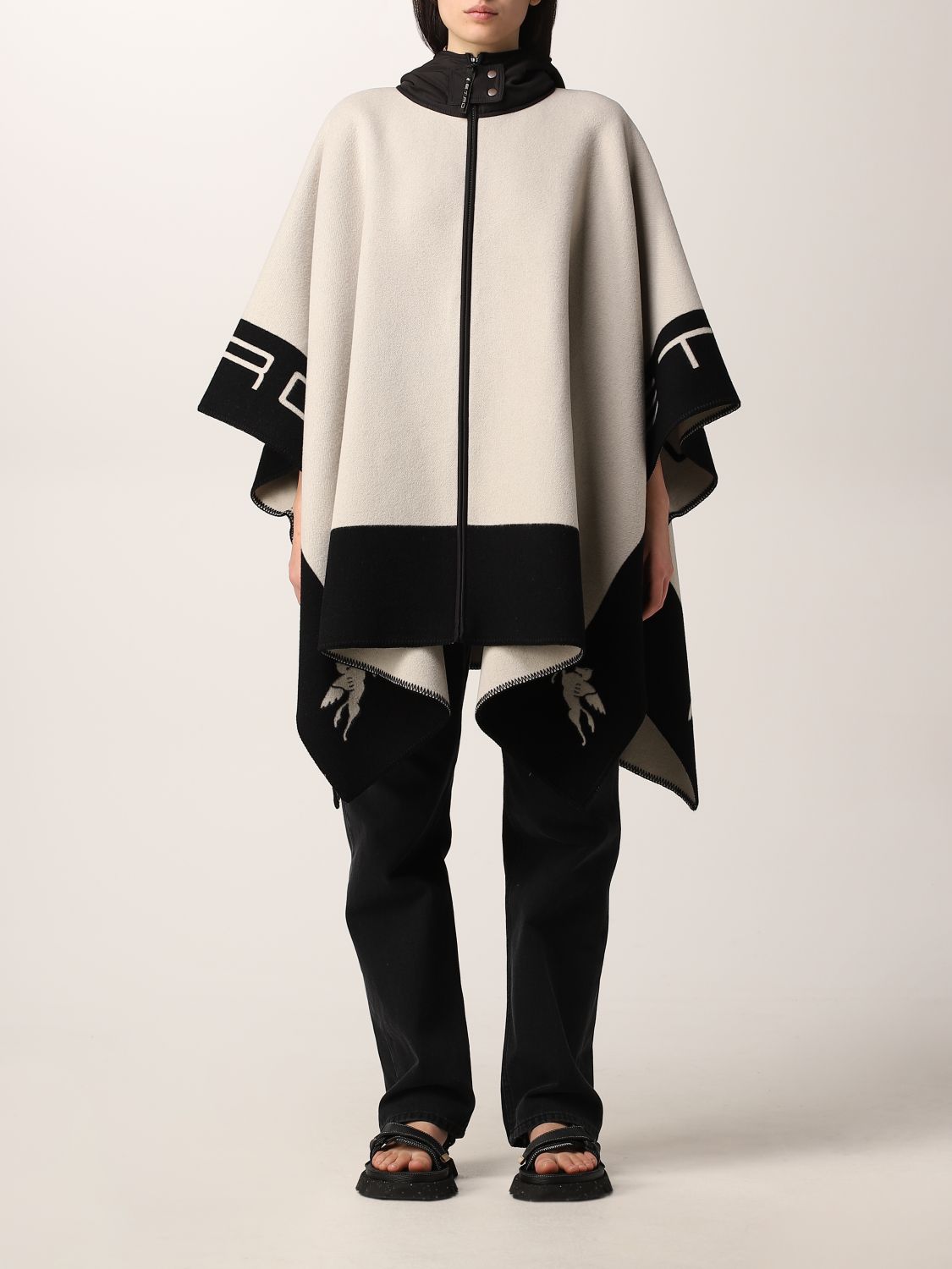 ETRO: oversize wool cape with hood - Beige | Etro cape 161011610 