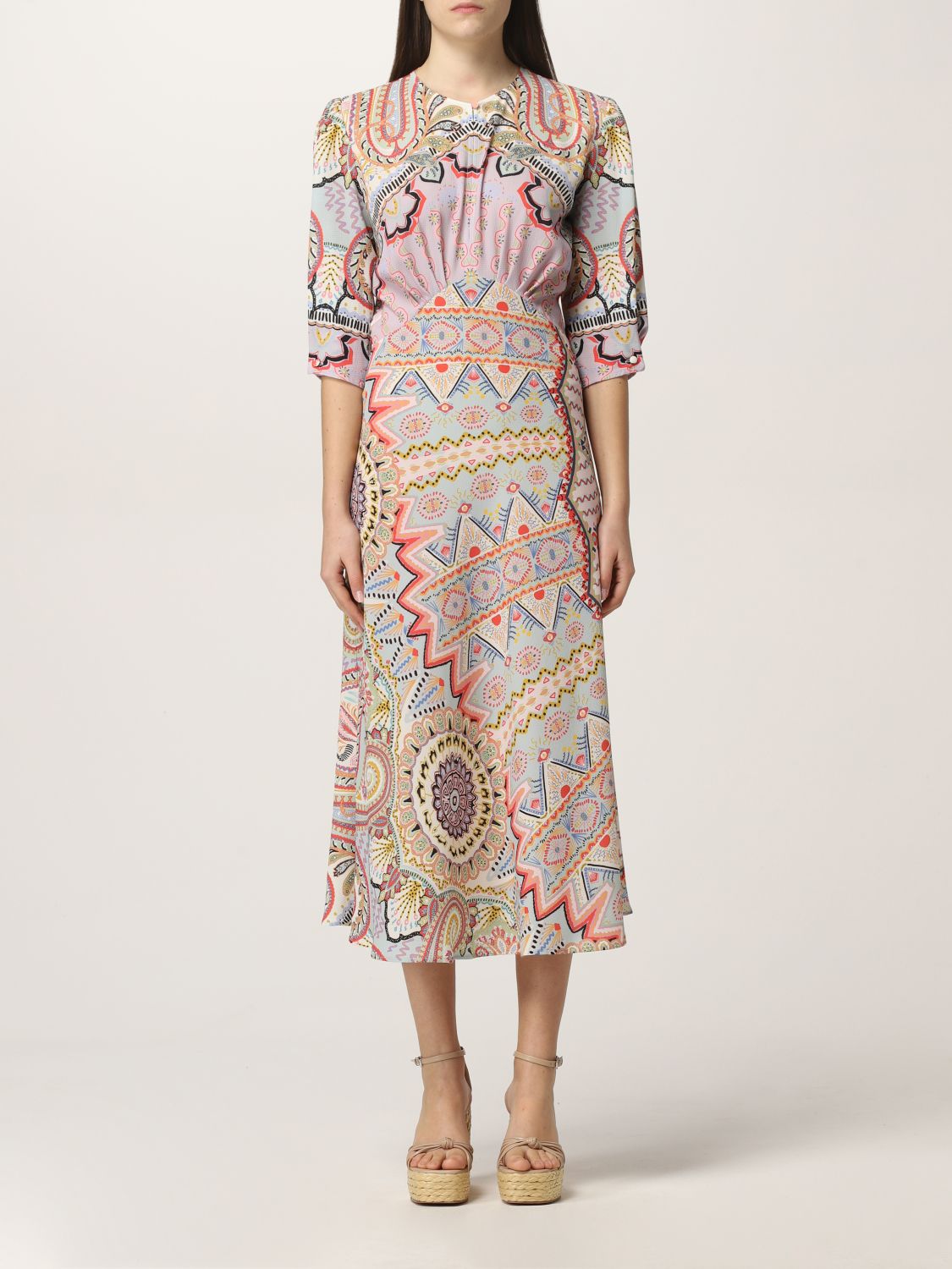 ETRO: printed sablé viscose dress - Multicolor | Etro dress 192954305 ...