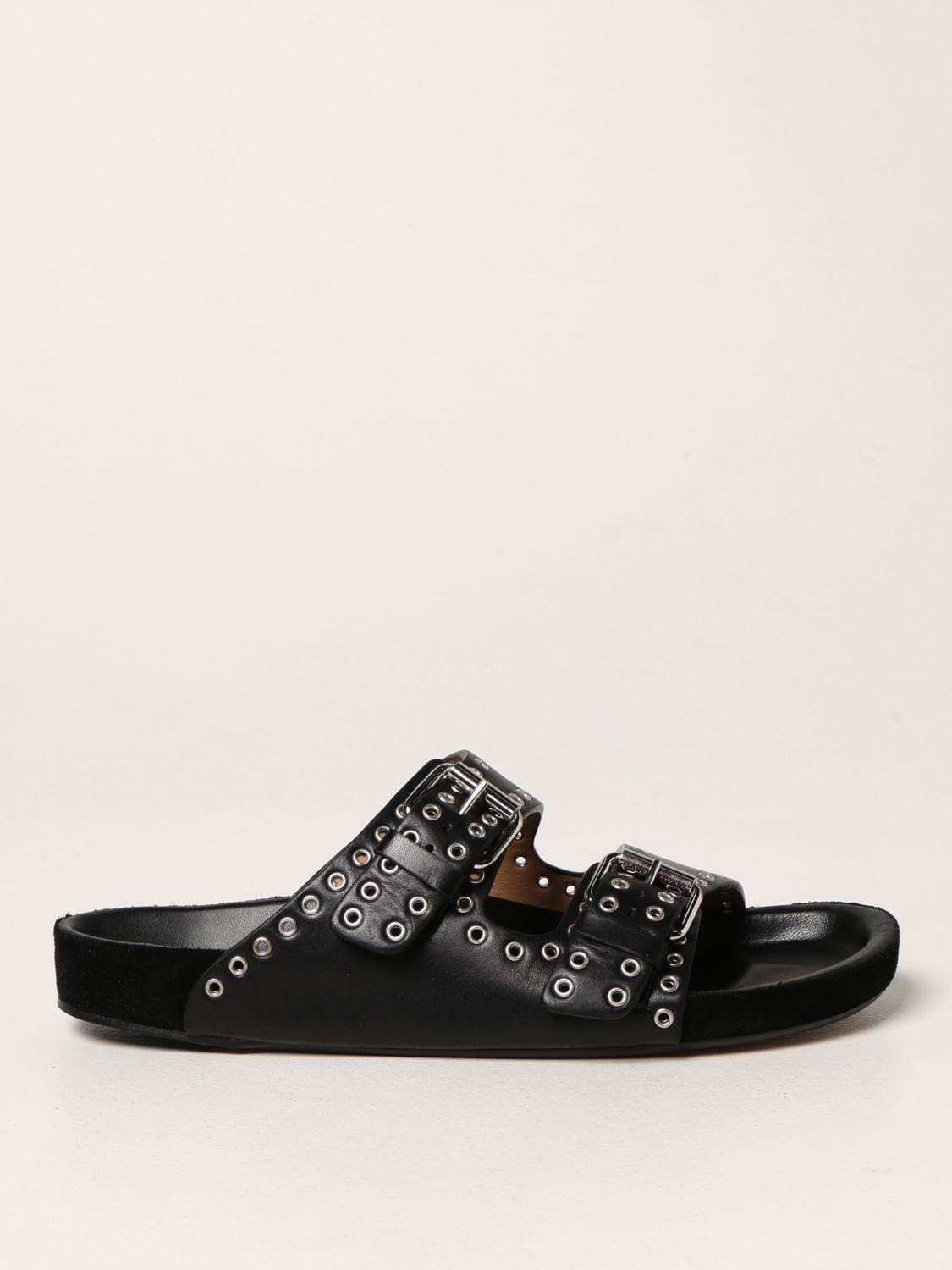 ISABEL MARANT ETOILE: Lennyo Isabel flat sandals in leather Black | Isabel Marant Etoile flat sandals SD046222P032S online at GIGLIO.COM