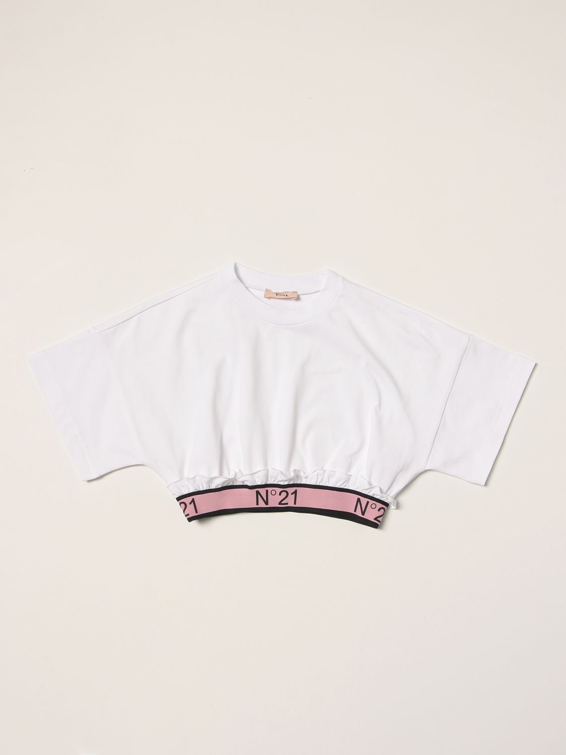 N°21 Kids' N ° 21 Cropped T-shirt In Stretch Cotton In White