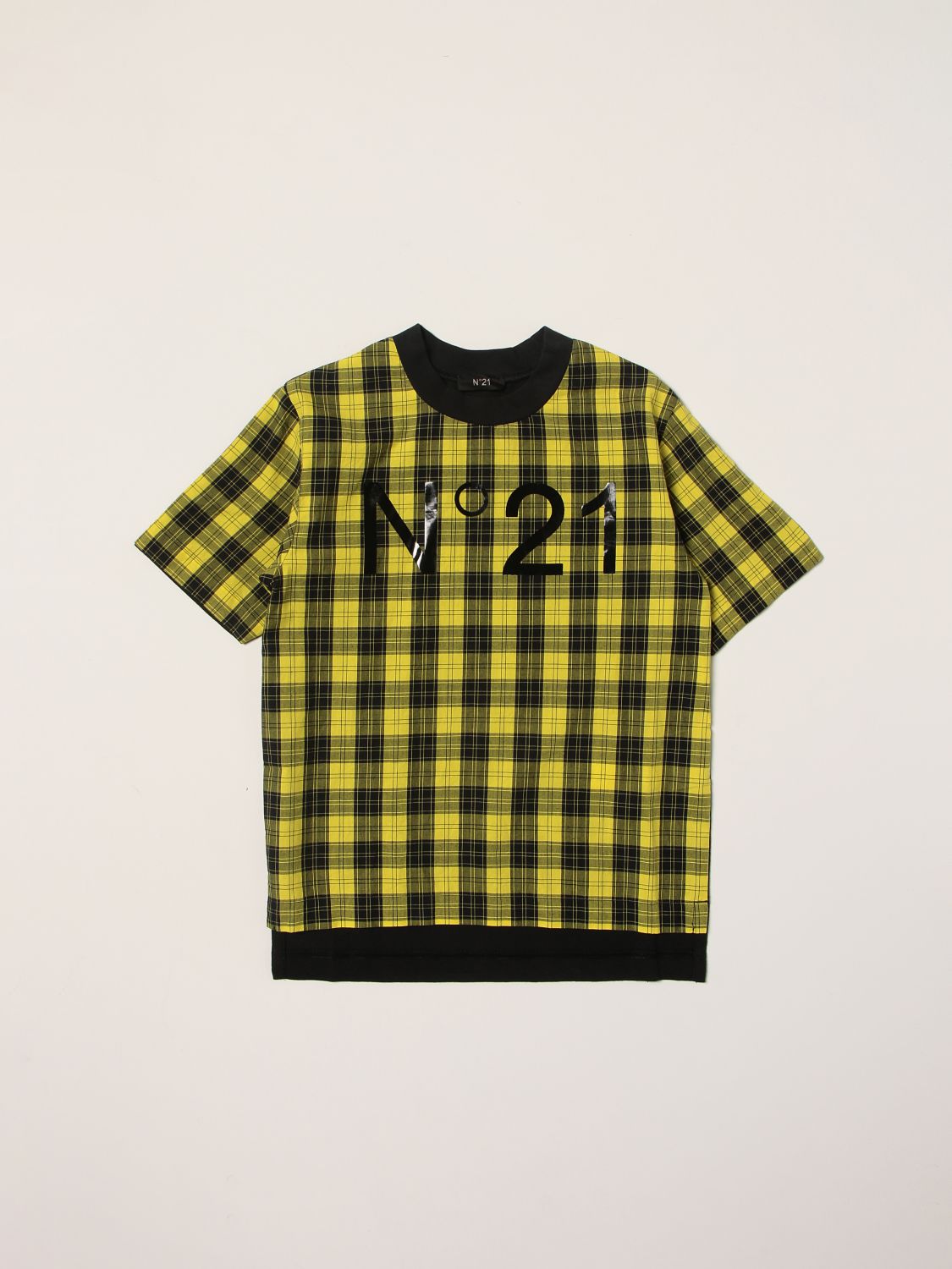 T-shirt N° 21: N ° 21 checked T-shirt with logo print black 1