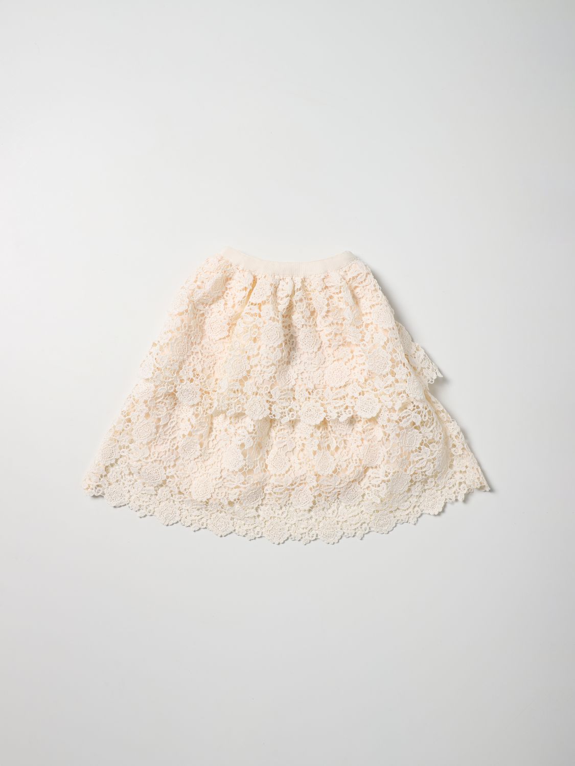 Shop Self-portrait Flounced Lace Skirt In Ivory