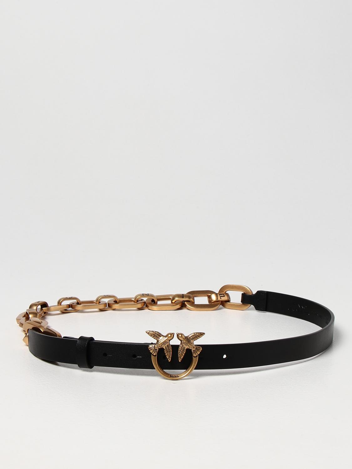 PINKO Love Day macro chain belt in calfskin Black Pinko belt