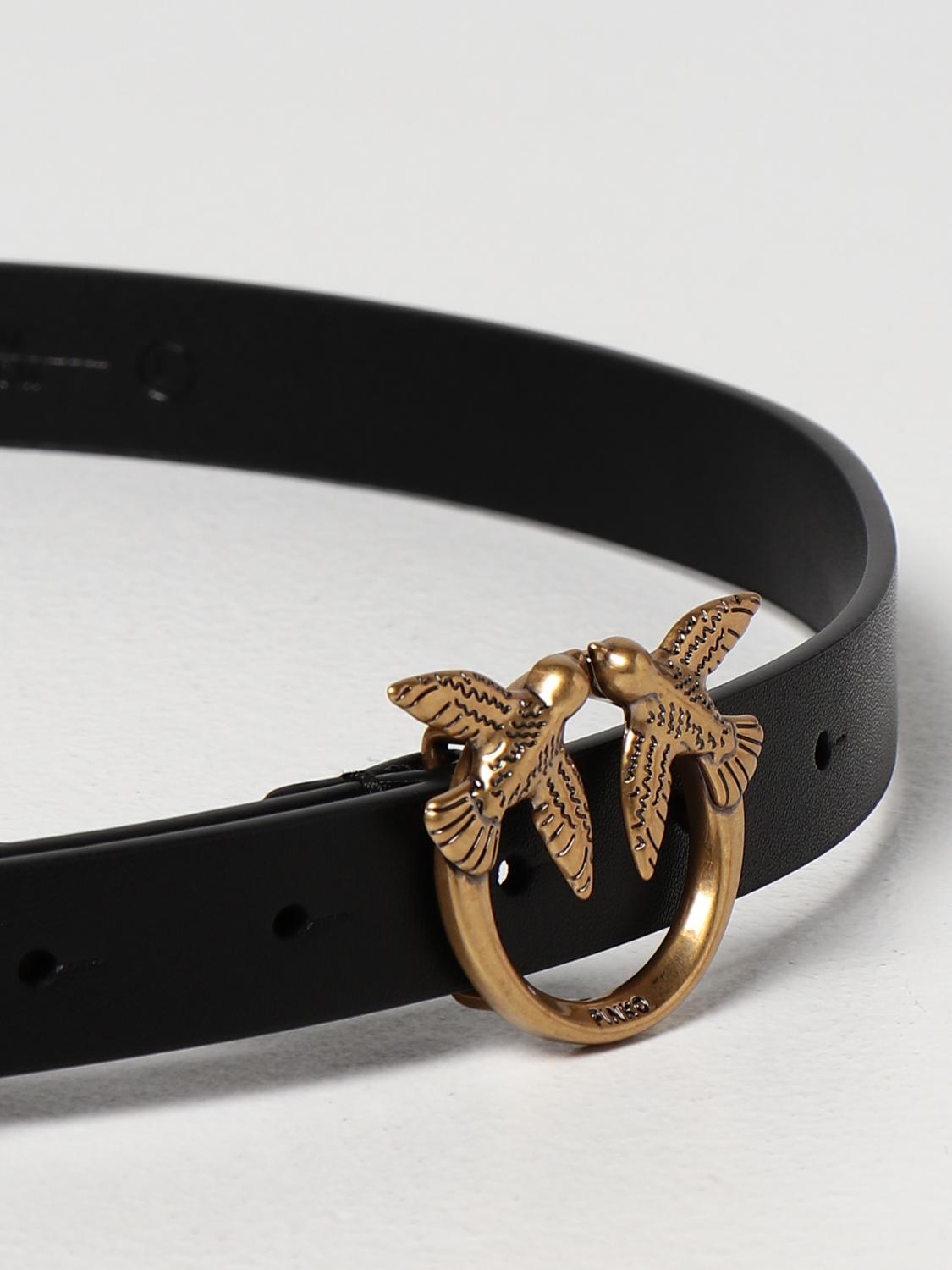 PINKO Love Day macro chain belt in calfskin Black Pinko belt