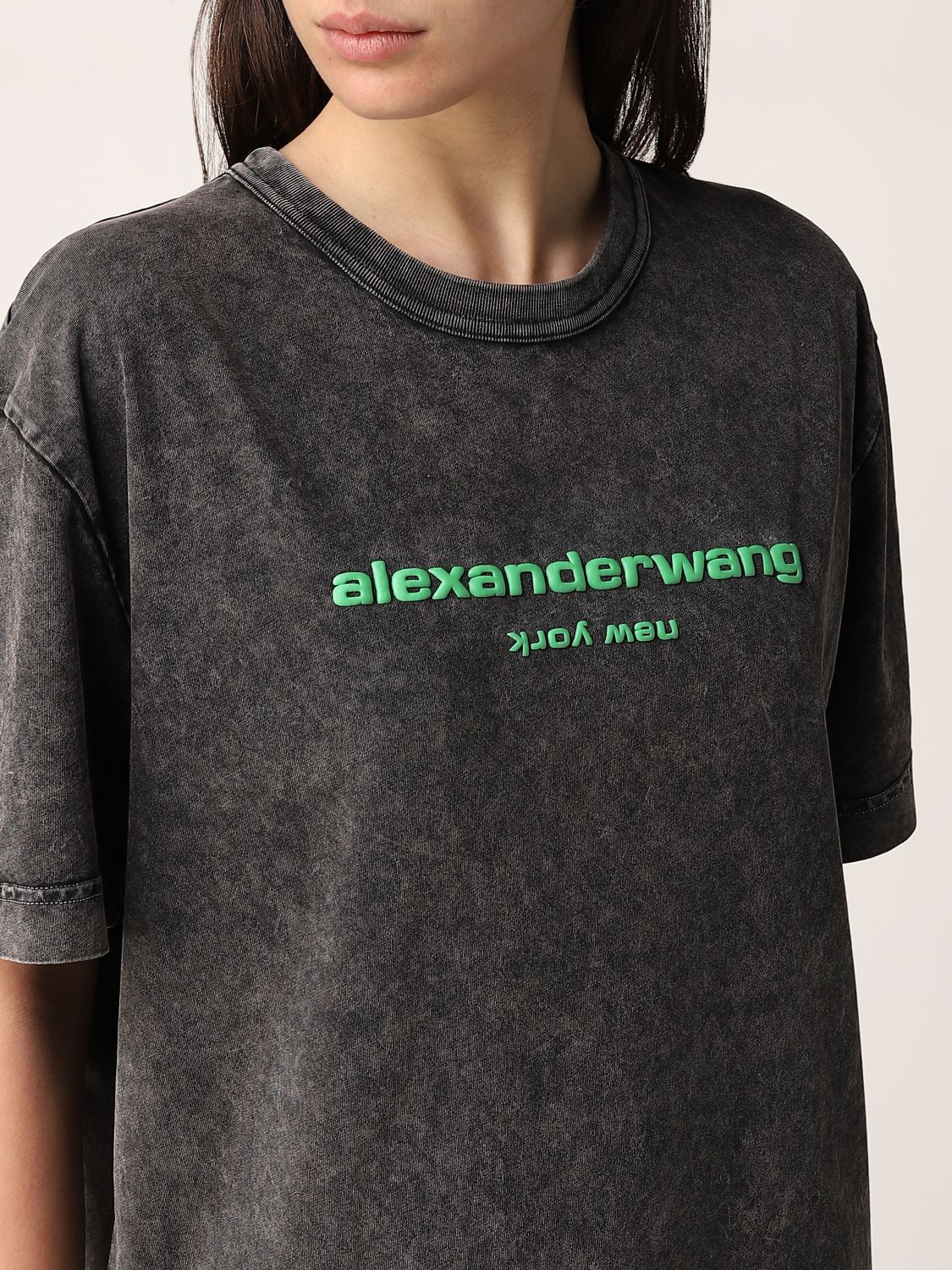 ALEXANDER WANG: cotton t-shirt with logo - Green | Alexander Wang t ...