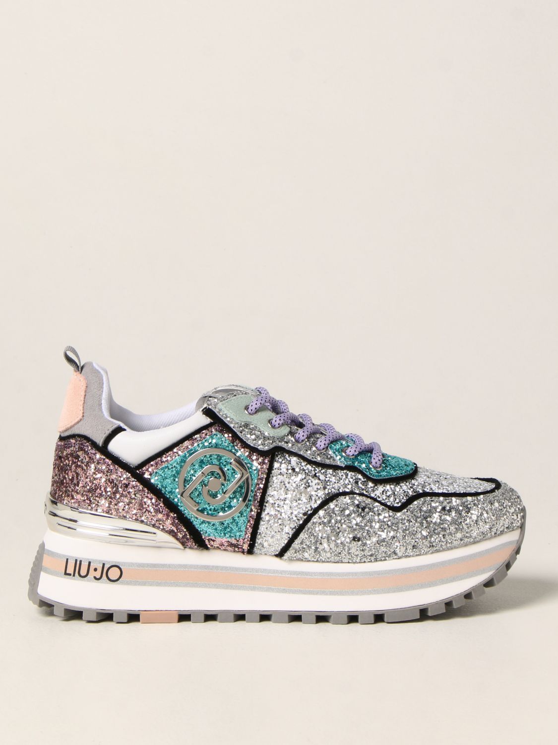 LIU JO: Maxi Wonder glitter sneakers - Silver | Liu Jo sneakers ...