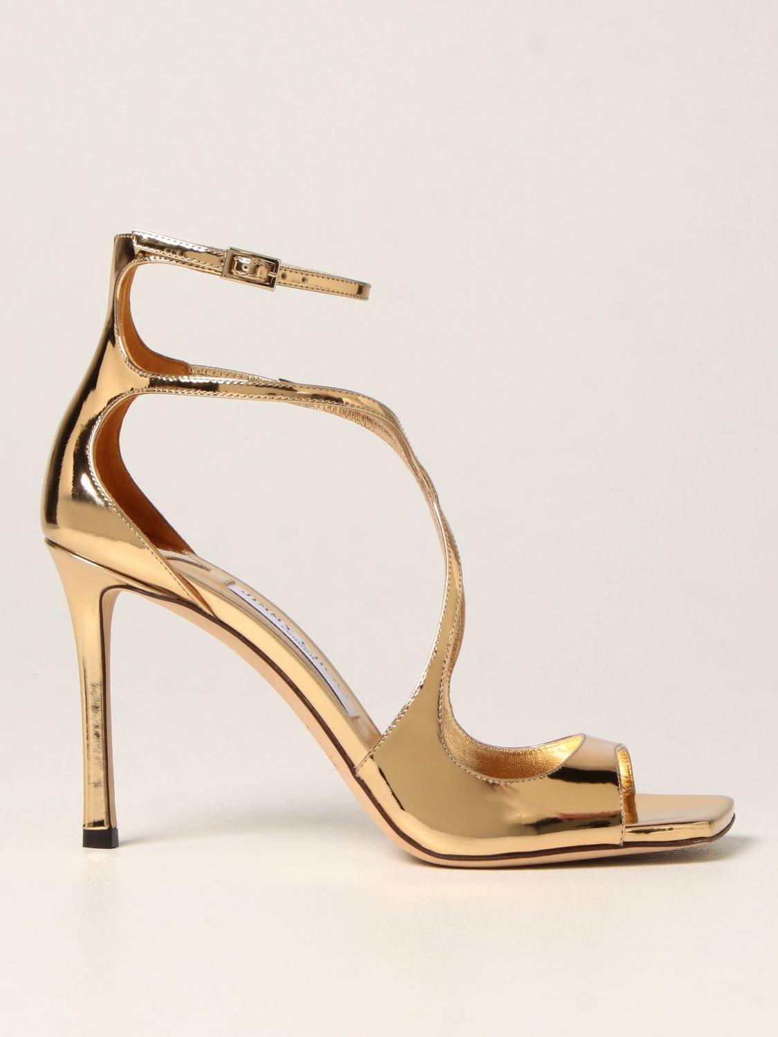 JIMMY CHOO: Azia laminated leather sandals - Gold | Jimmy Choo heeled ...