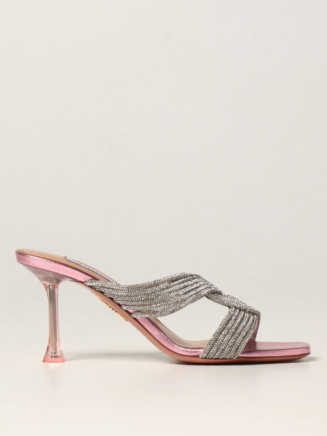 Heeled sandals Aquazzura: Gatsby Aquazzura heeled mules with rhinestones pink 1