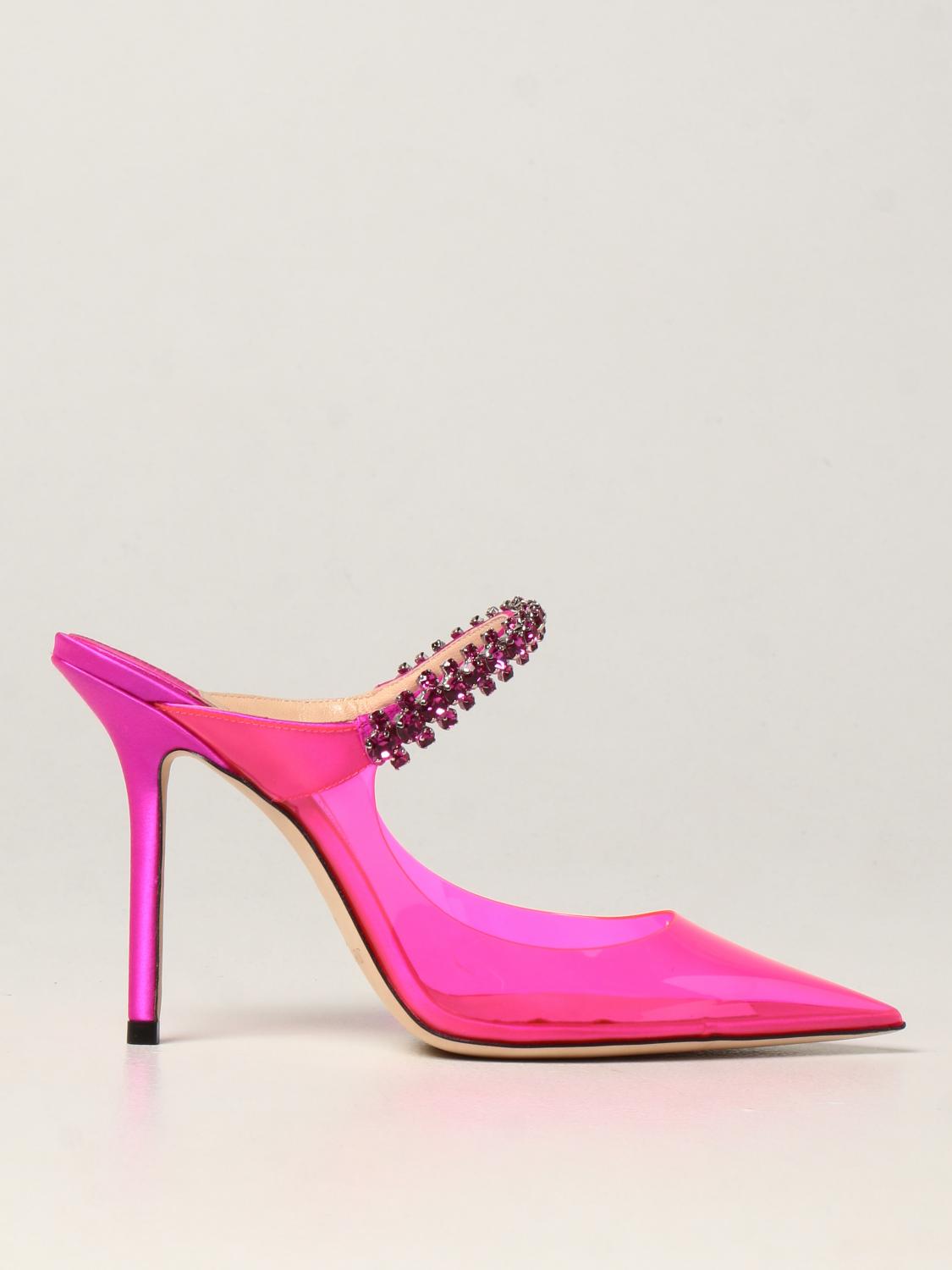 JIMMY CHOO: Bing mules with jewel strap - Fuchsia | Jimmy Choo