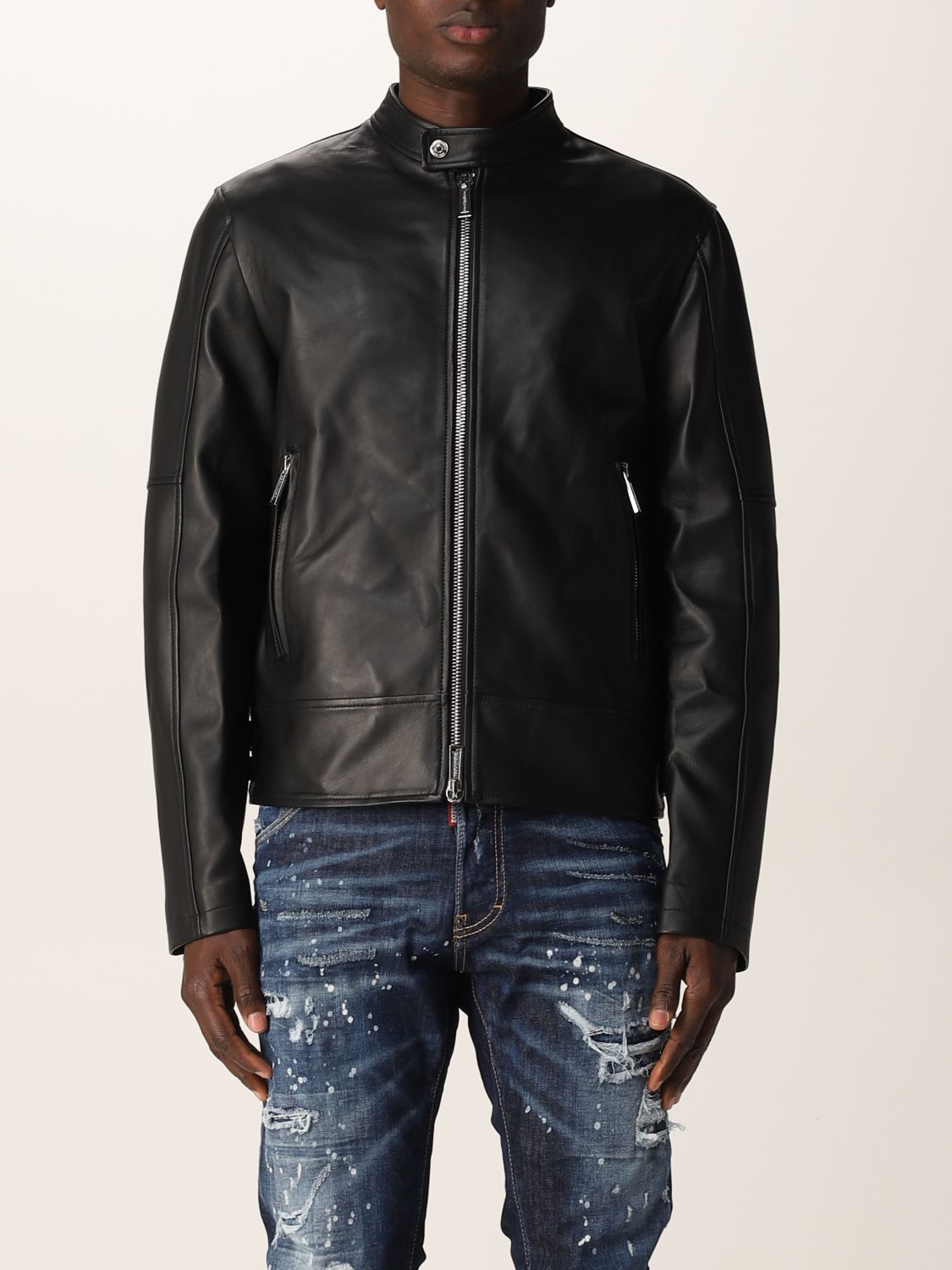 DSQUARED2: leather jacket with zip - Black | Jacket Dsquared2 ...