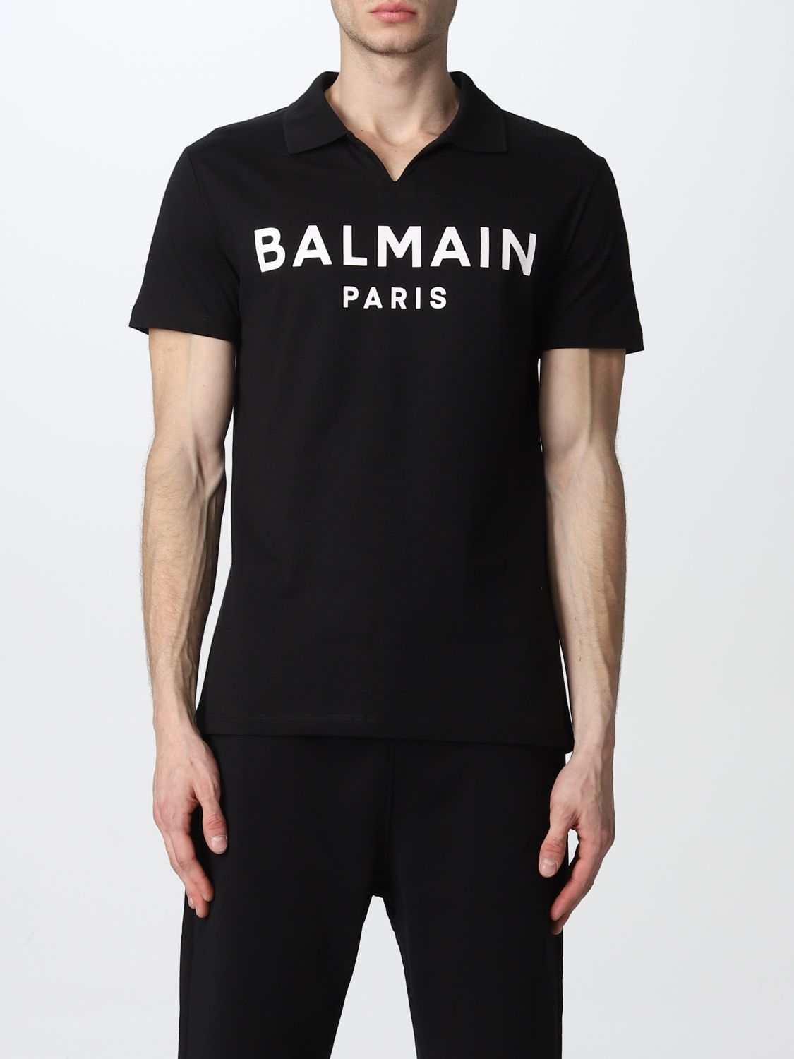 BALMAIN: polo t-shirt with logo - Black | Balmain polo shirt ...
