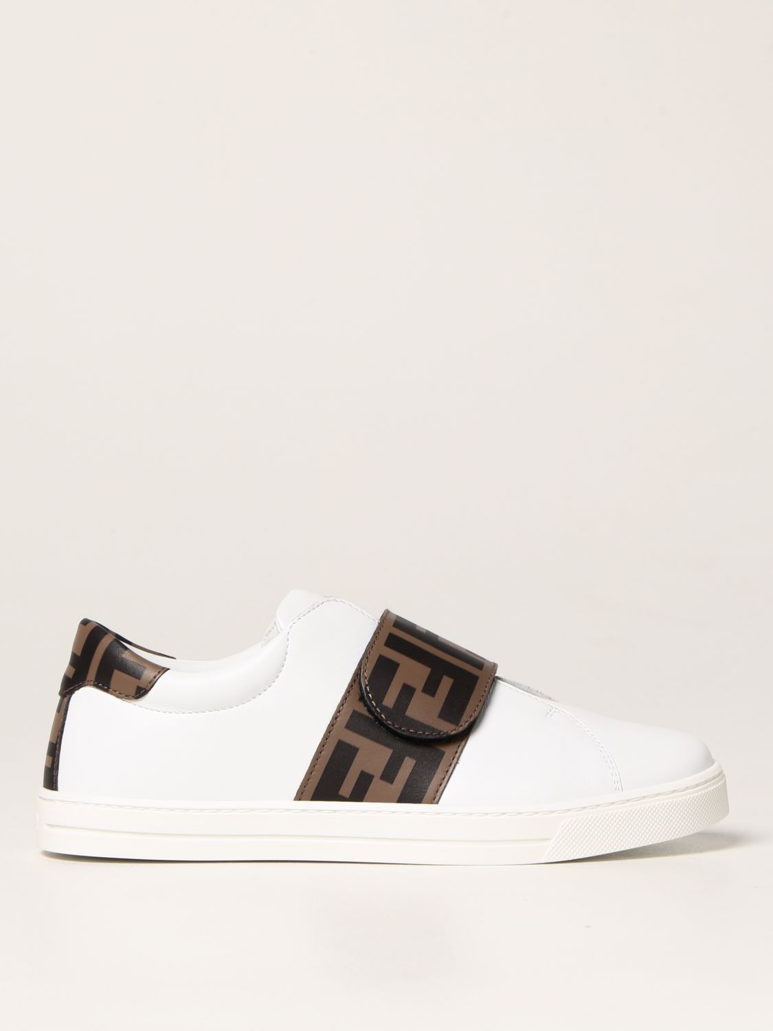 Fendi Kids' Sneakers In Leather With Ff Logo In White | ModeSens