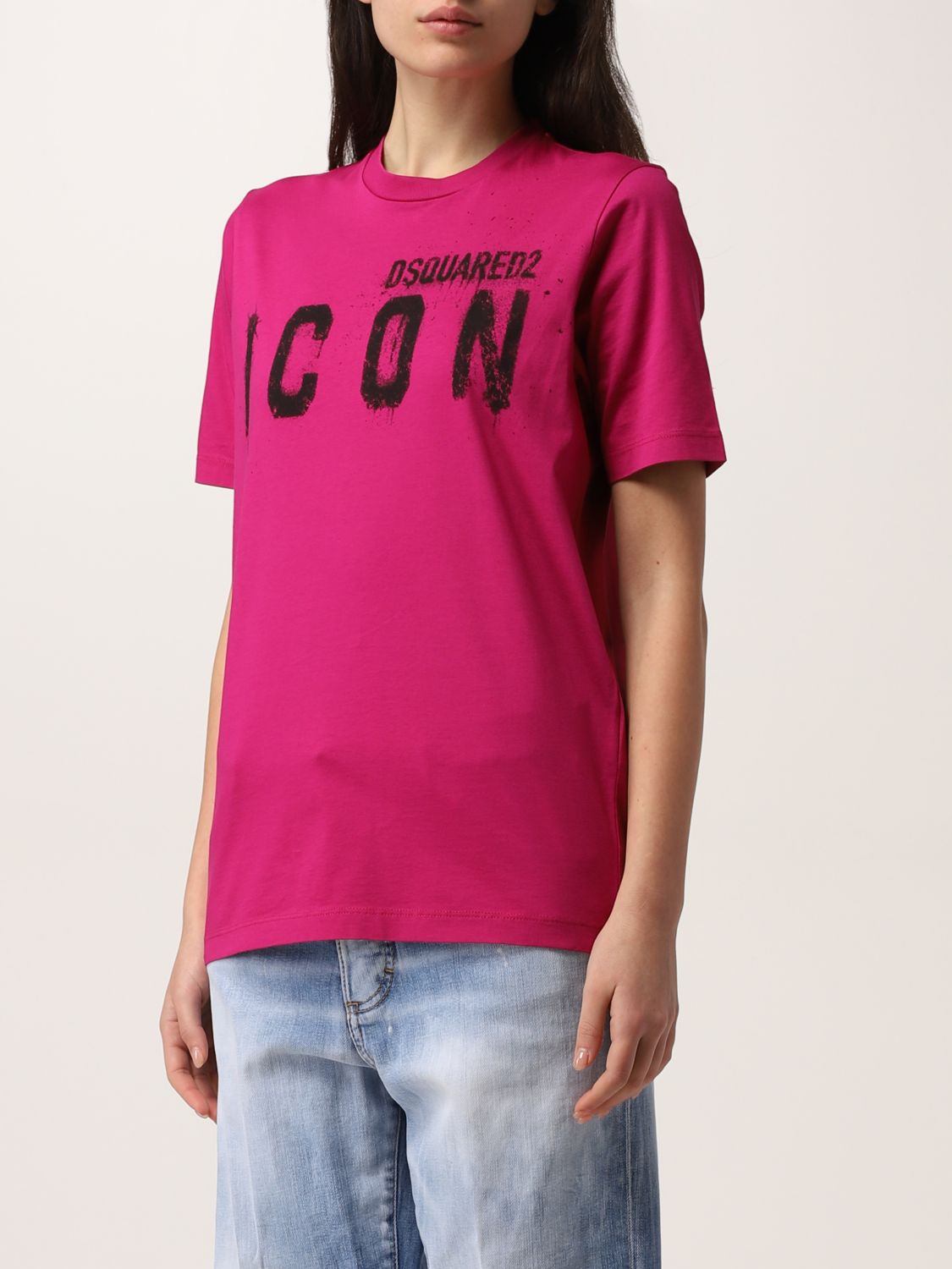 DSQUARED2: Icon T-shirt in cotton - Fuchsia | T-Shirt Dsquared2  S80GC0034S23009 GIGLIO.COM