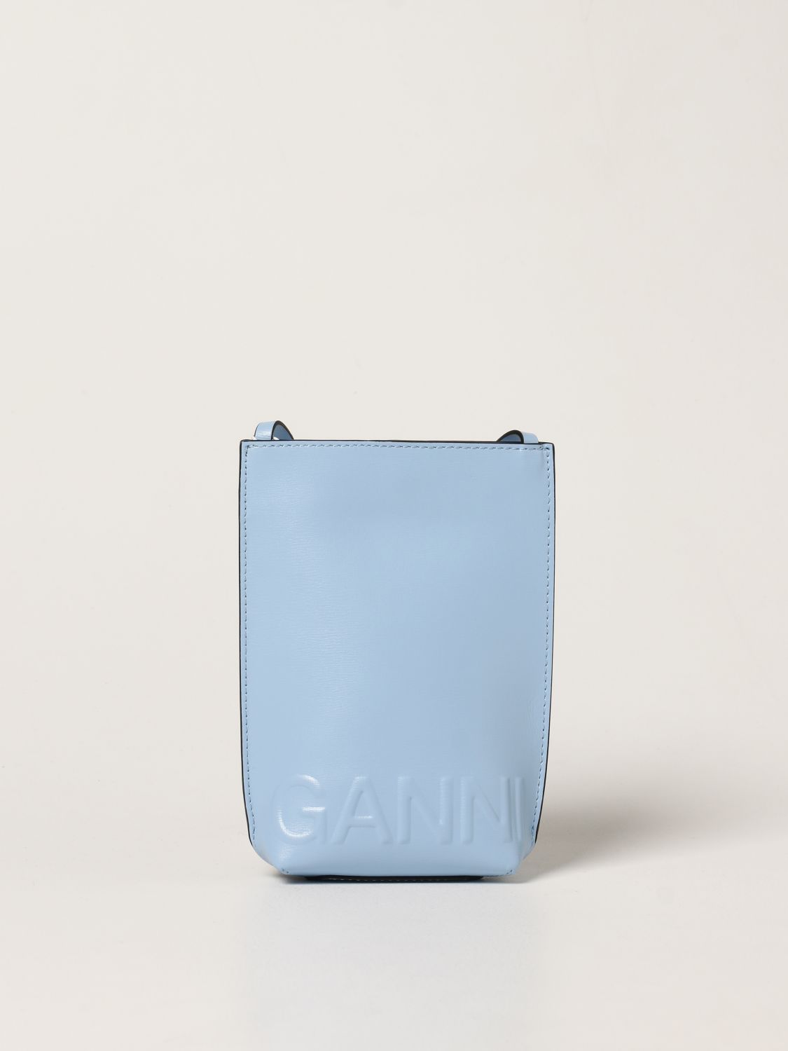 GANNI: Small Banner bag in recycled leather - Blue Ganni crossbody bags A3871 online on GIGLIO.COM