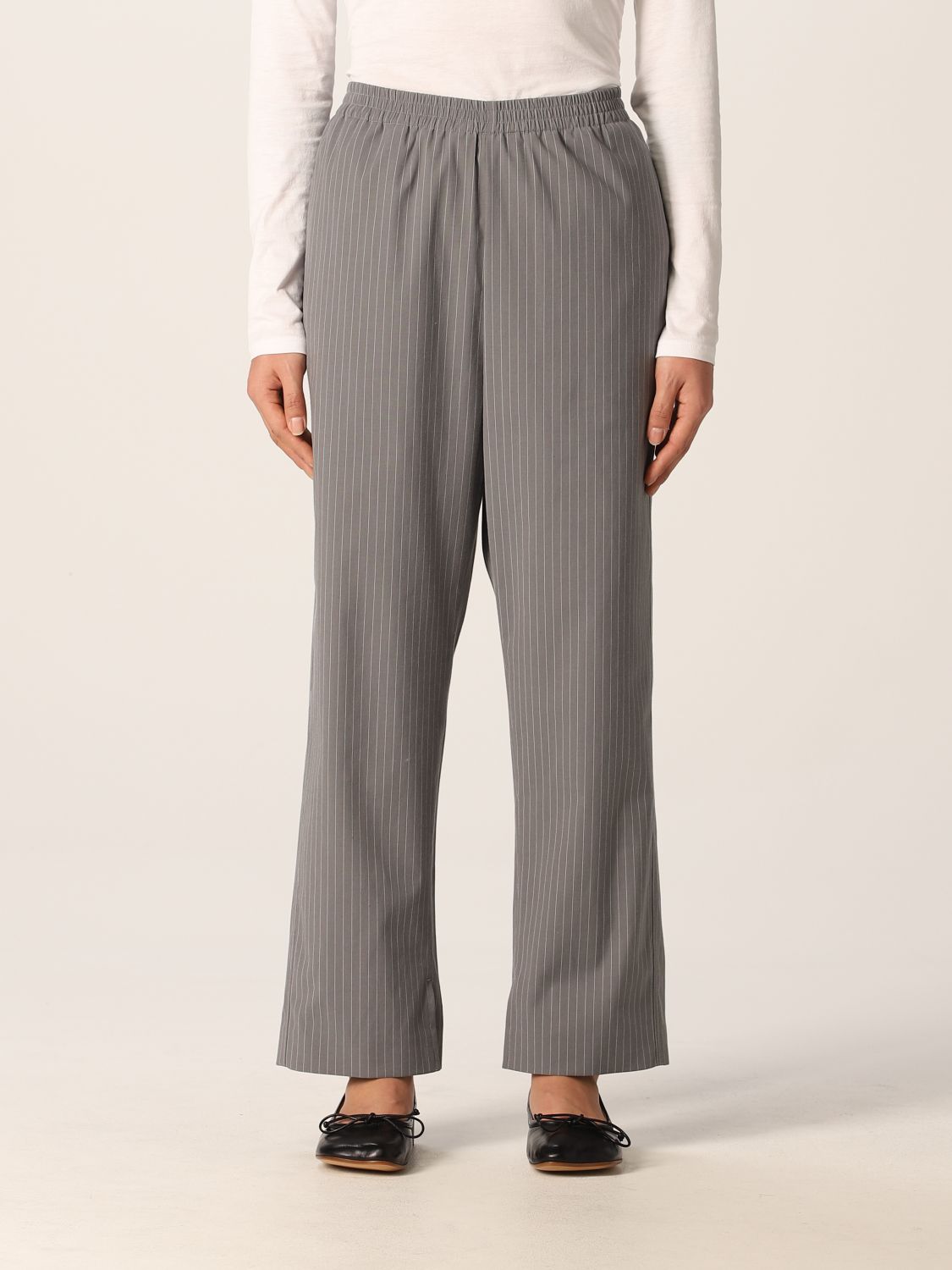 MM6 MAISON MARGIELA: pinstriped cropped trousers - Grey | Mm6 Maison ...