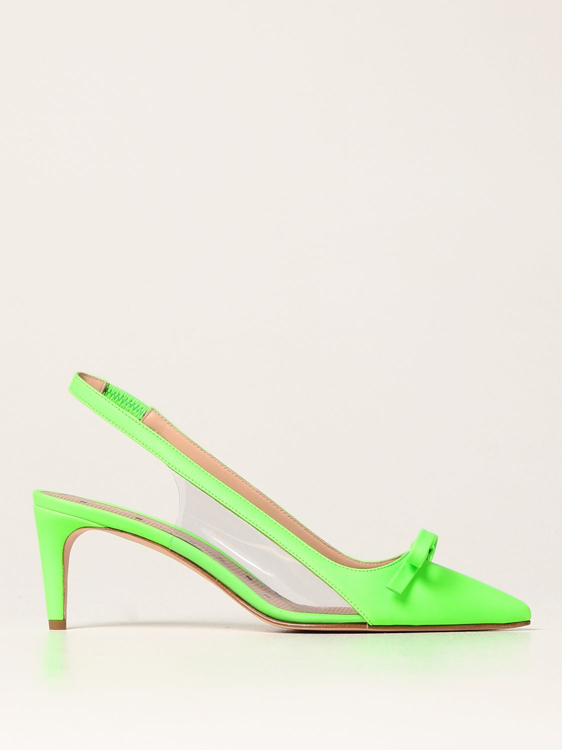 Court shoes Red(V): Sandie Red (V) slingbacks in fabric acid green 1